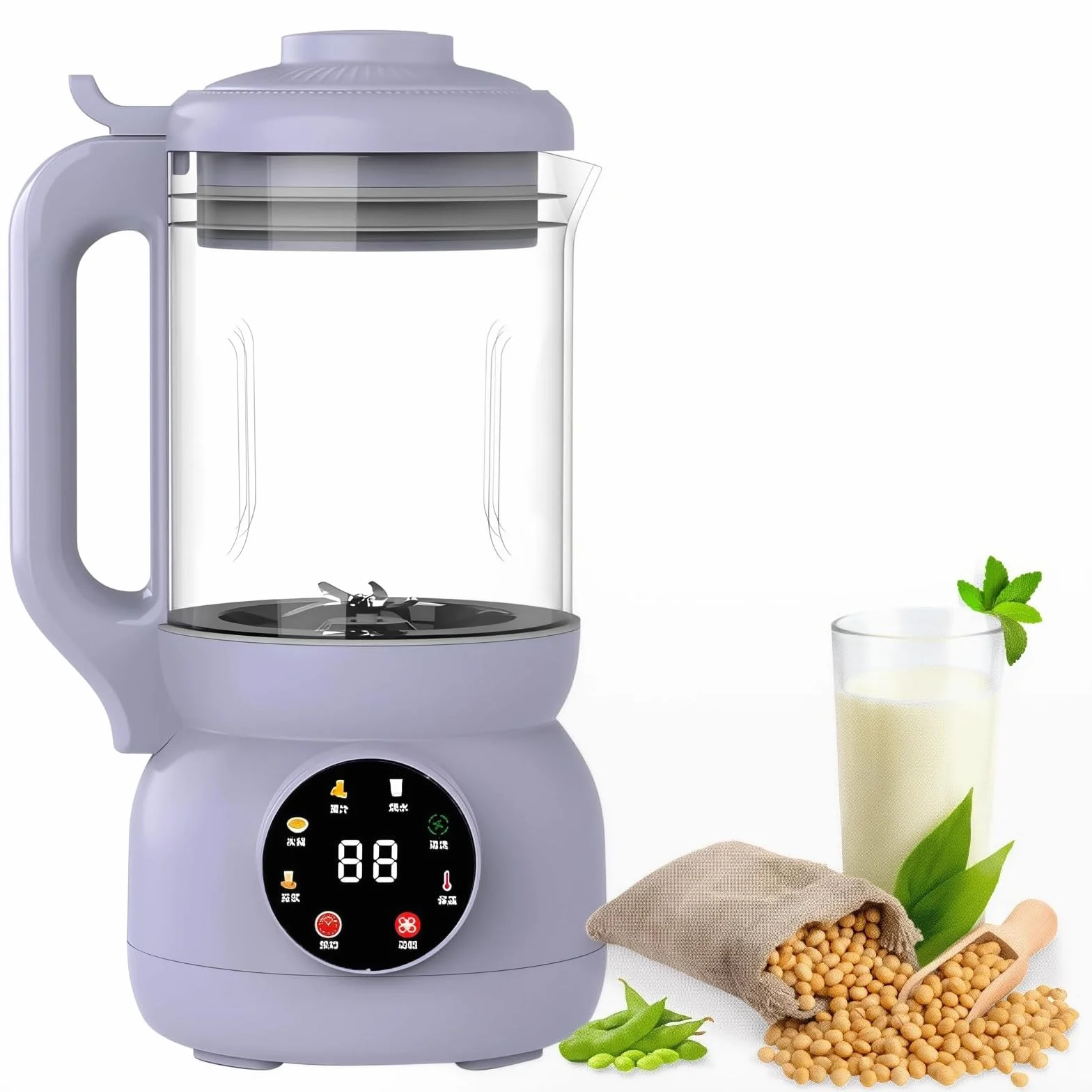 Szklany ekspres do mleka orzechowego o pojemności 1000 ml, automatyczny ekspres do mleka sojowego na bazie roślin 7 w 1 z 10 ostrzami, opóźnionym startem o 12 godzin, funkcją automatycznego purple