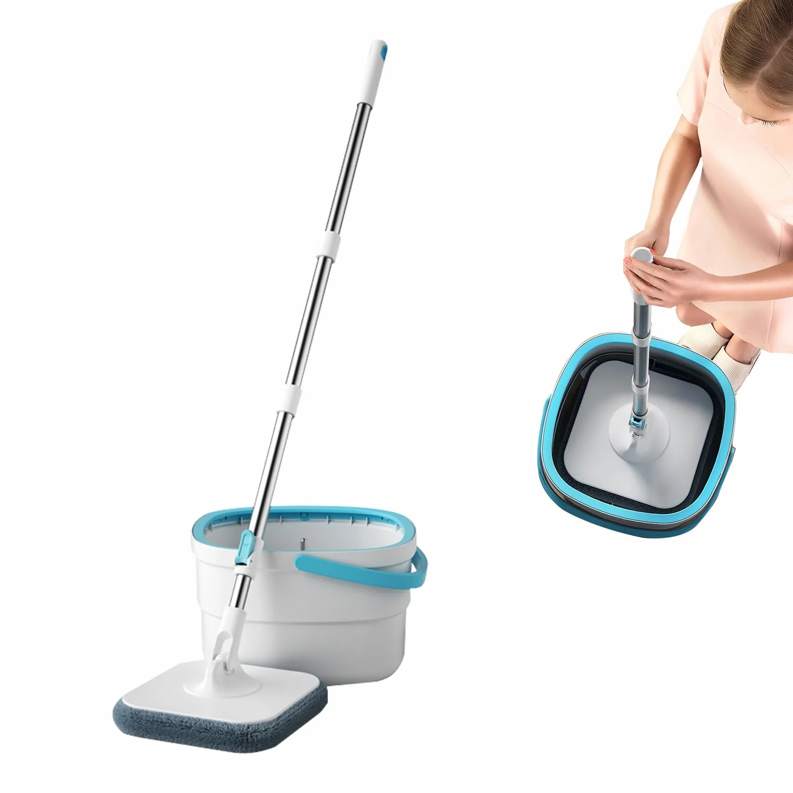Zestaw Mopa I Wiadra Zaopatrzenie Do Sprzątania I Czyszczenia Podłóg W | Bezdotykowe Mop i Więdro do Mycia do Drewnianych Podłóg Sypialnia Łazienka Gabinet Salon