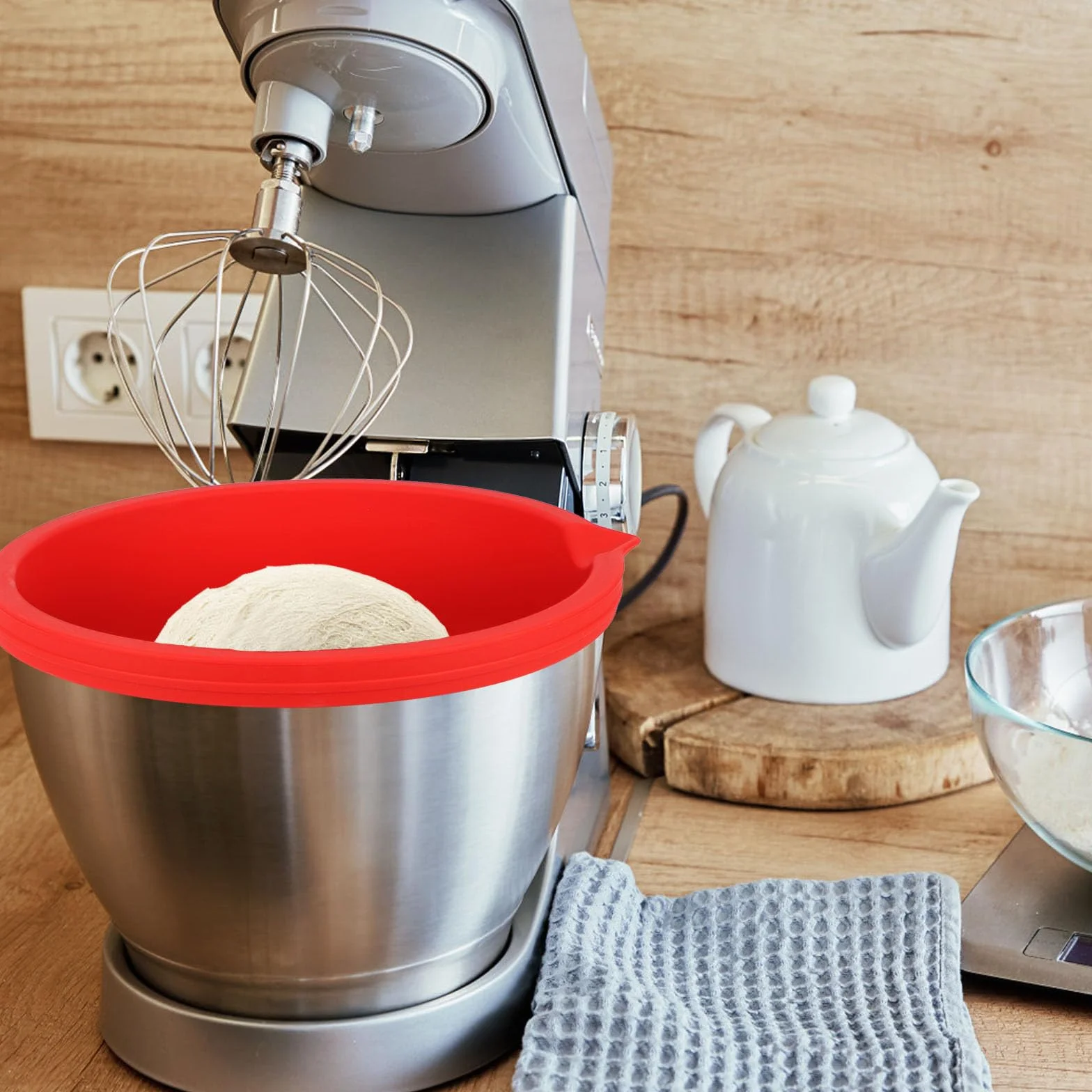 Wkładki Silikonowe dla KitchenAid Przechylna Głowa 5 Qt Mikser Stołowy, Wkład Silikonowa Miska z Pokrywą Zamienną Praktyczne Akcesoria Miksera (Czerwony)