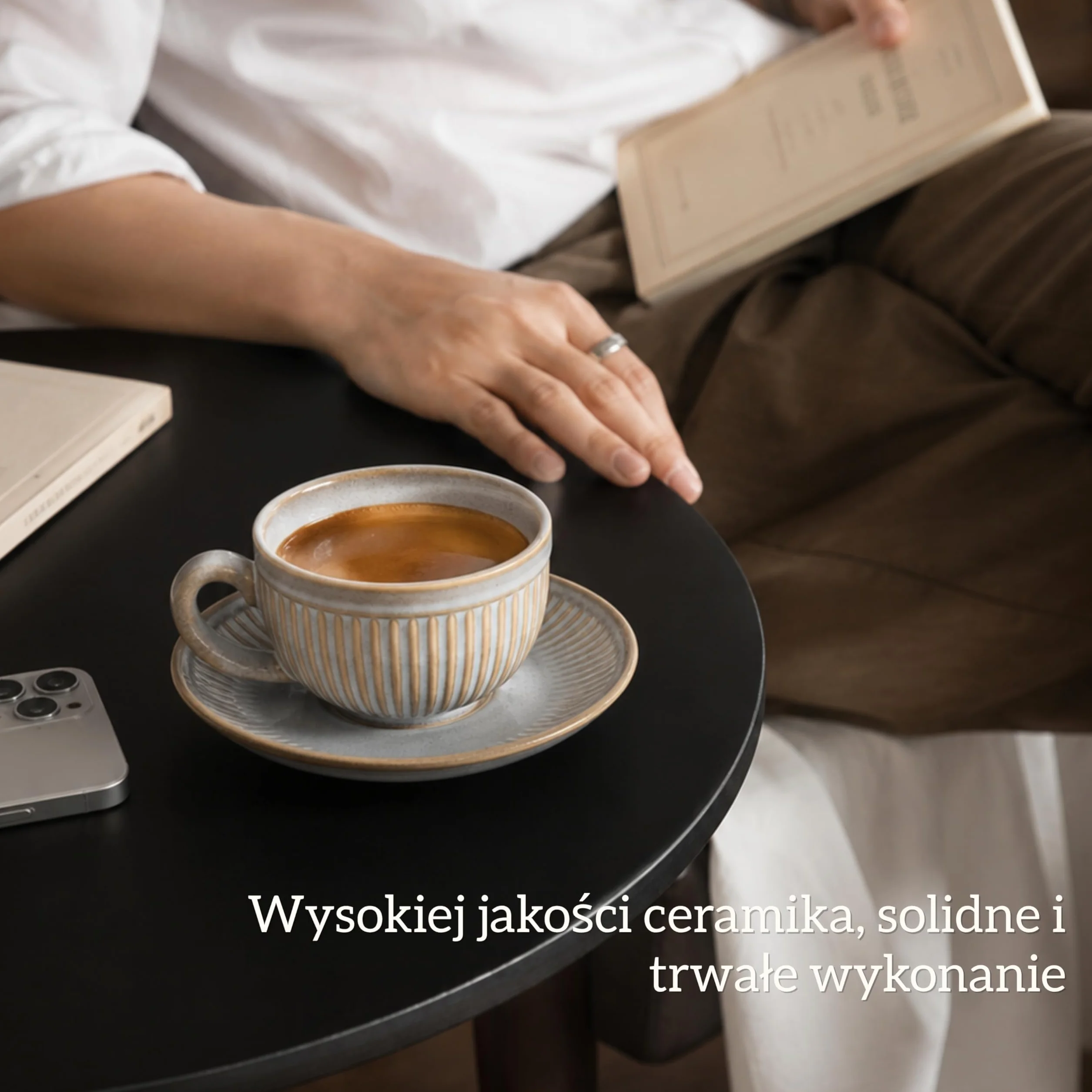 Zestaw 6 filiżanek do espresso ze spodkami 90ml - Zestaw filiżanek do espresso z kamionki - Grubościenne filiżanki do kawy z uchwytem - Ręcznie wykonane filiżanki do kawy barista