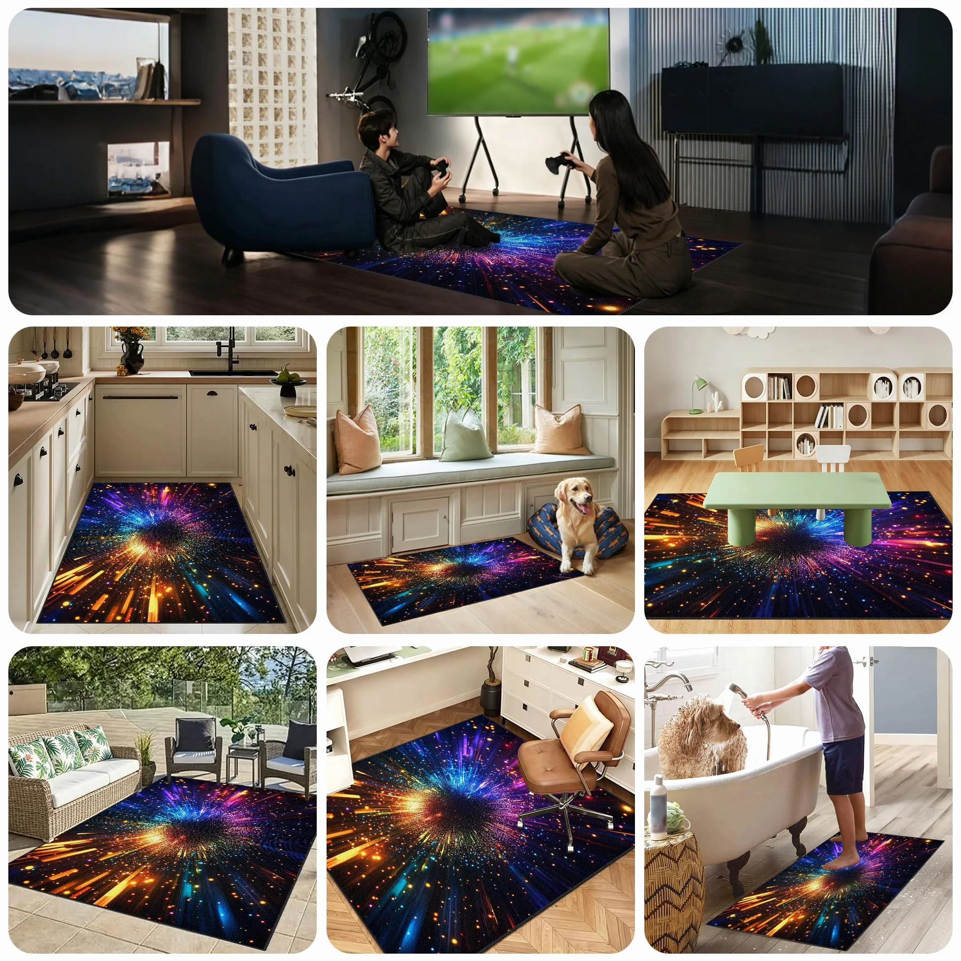 Dywan dla graczy, antypoślizgowy i nadający się do prania, dywan do pokoju gamingowego, dla chłopców, nastolatków, sypialni, salonu, pokoju zabaw, 160 x 180 cm