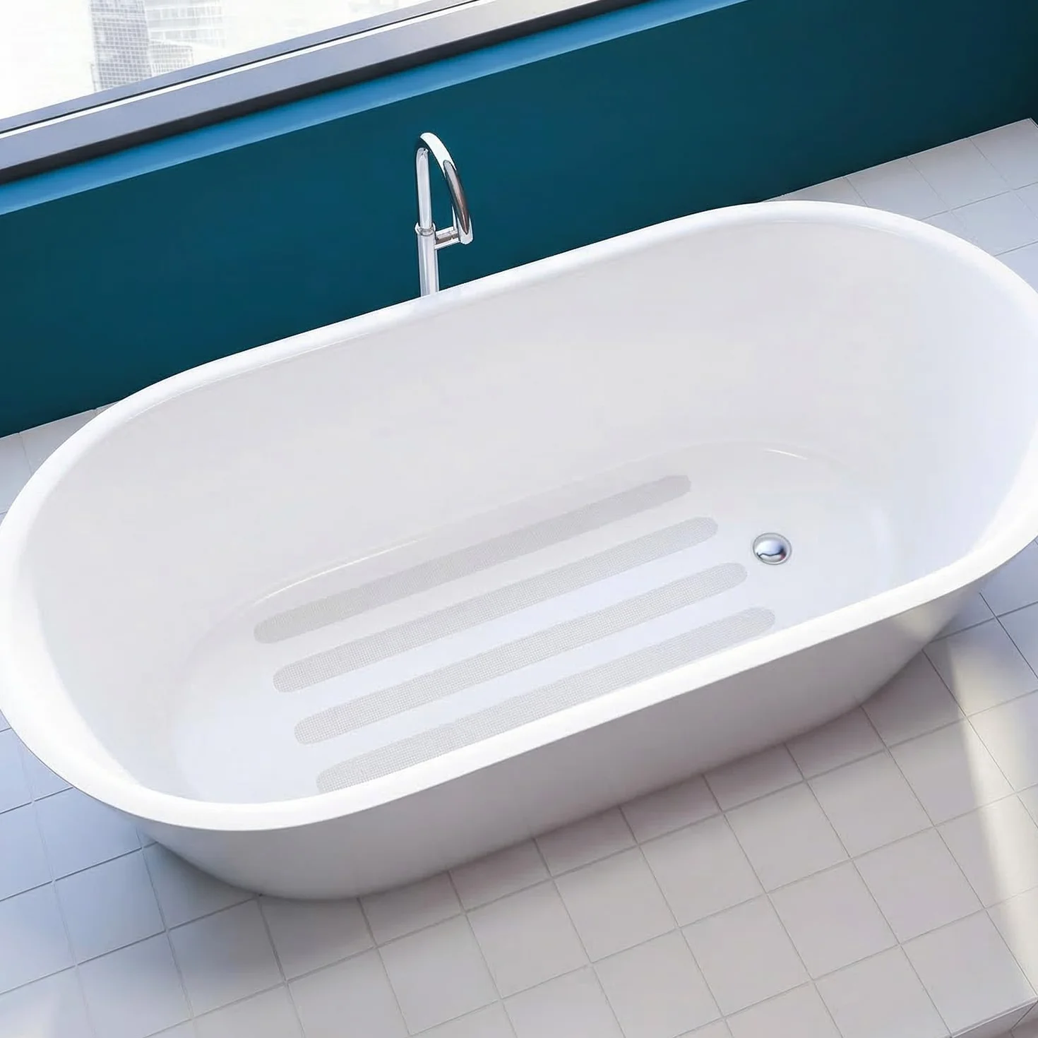 QWORK® 21 sztuk antypoślizgowych naklejek pod prysznic, 45 x 2 cm, przezroczyste samoprzylepne paski antypoślizgowe do wanny i podłóg łazienkowych