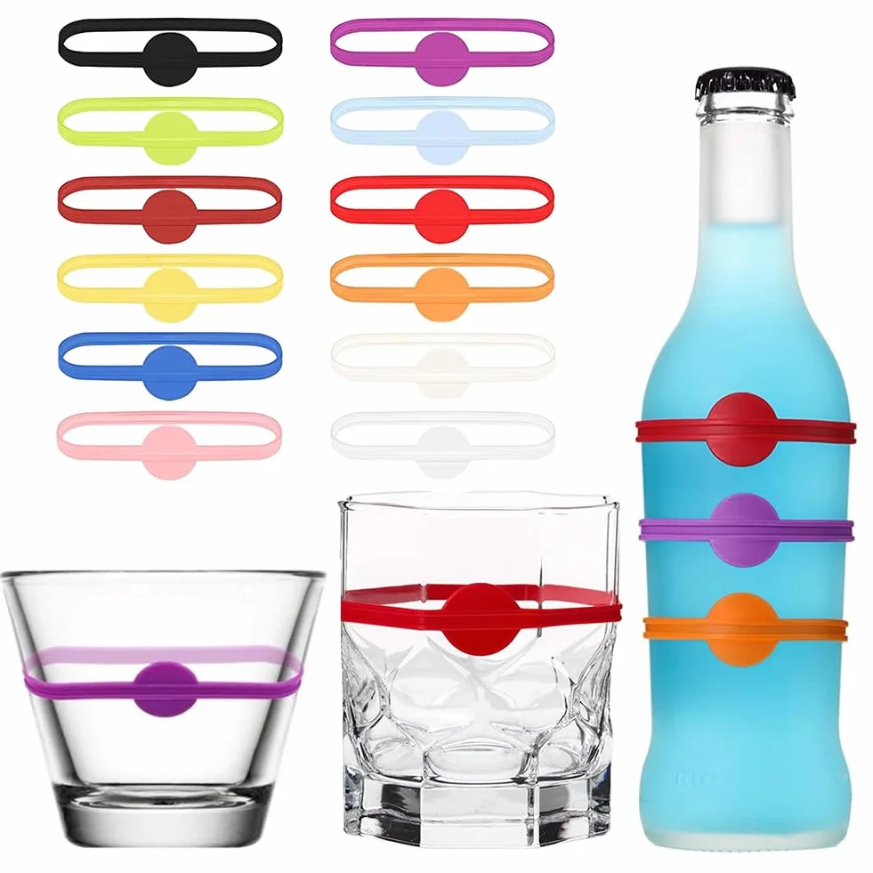 EQLEF Znak kieliszków, 24 szt. Szklanka do wina Charms 12 szt. Kubek Kolorowe Markery do napojów Silikonowe Szkło ID do domu Bar Party Koktajl Szampan Piwo, 3.4in, Silikon, Brak