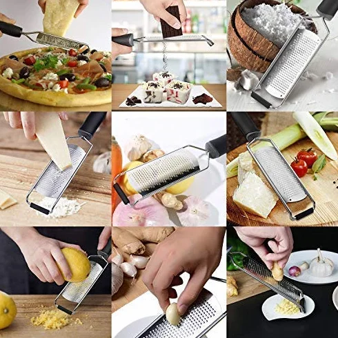 Käsereibe, Bi-Komfort Parmesanreibe, Zitronenreibe und Obstschäler, aus Edelstahl mit Griff aus weichem Gummi, ideal für Käse, Parmesan, Obst, Ingwer, Knoblauch und Wurzelgemüse