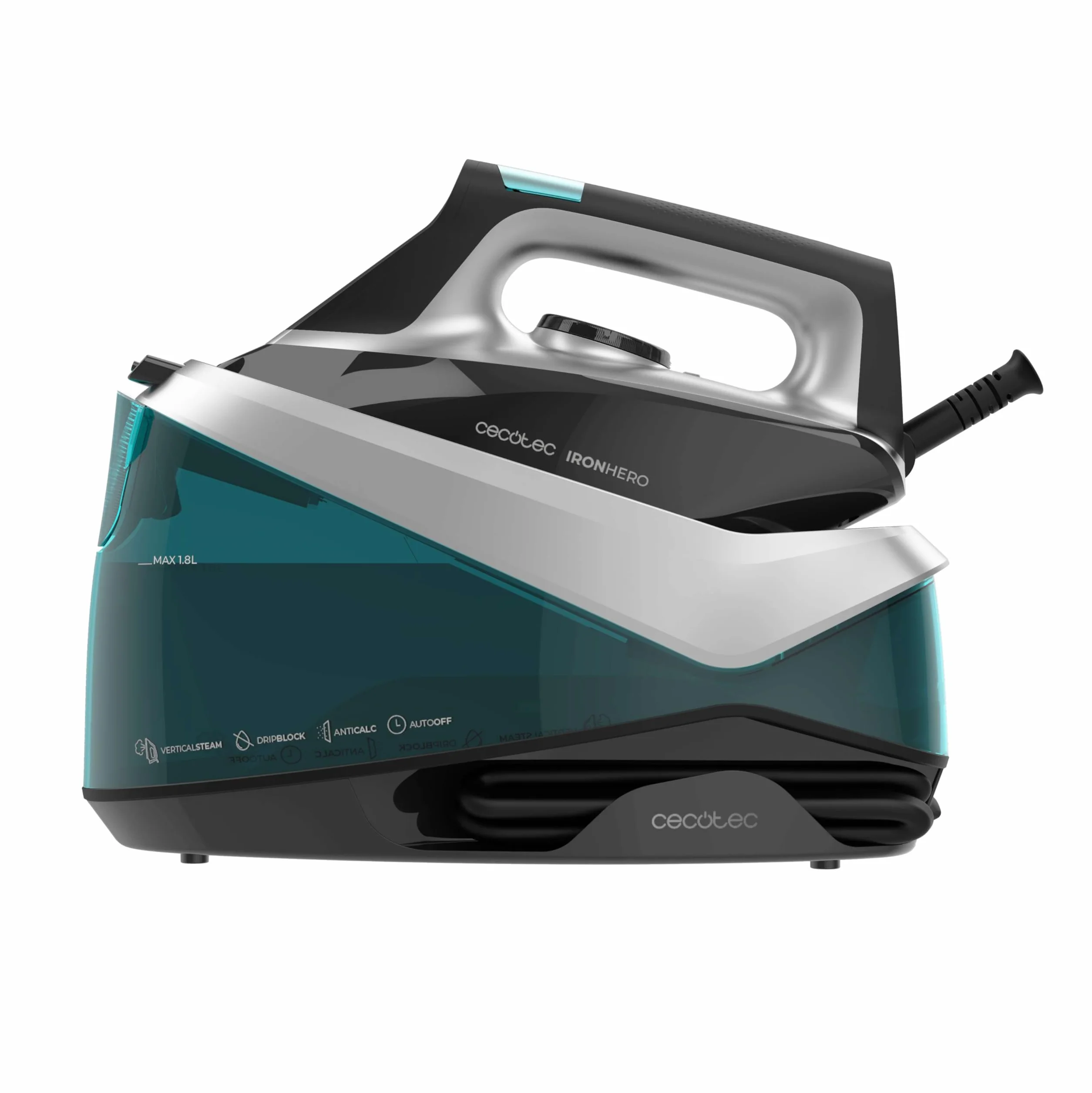 Cecotec Centrum Prasowania Poziomego IronHero H-2800 Station. 2800W, Para 135g/m, uderzenie 360g/m, płyta ceramiczna, antykorozyjna, automatyczne wyłączanie, precyzja, regulacja temperatury