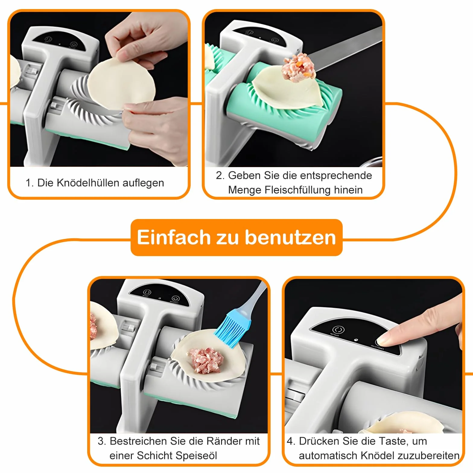 MaxAwe Automatyczna maszyna do pierogów z podwójną głowicą, elektryczna foremka do pierogów, z łyżeczką i szczotką, ładowanie przez USB, 2 tryby pracy, do domu, kuchni, restauracji