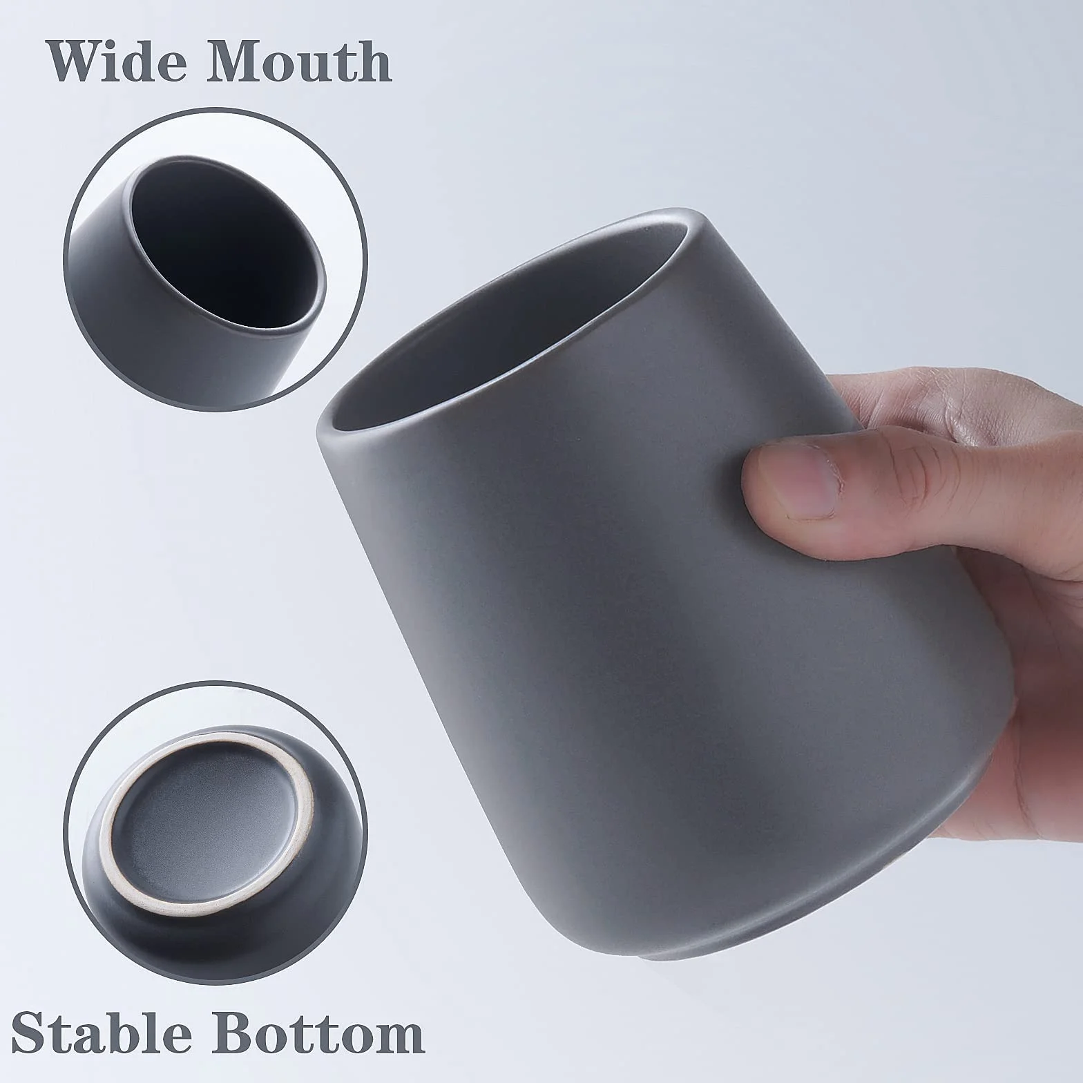 Matowe szare uchwyty na szczoteczki do zębów do łazienki – 2 szt. ceramicznych uchwytów na szczotkę do zębów, uchwyt na pastę do zębów, kubki do płukania jamy ustnej wielokrotnego użytku, oszczędność