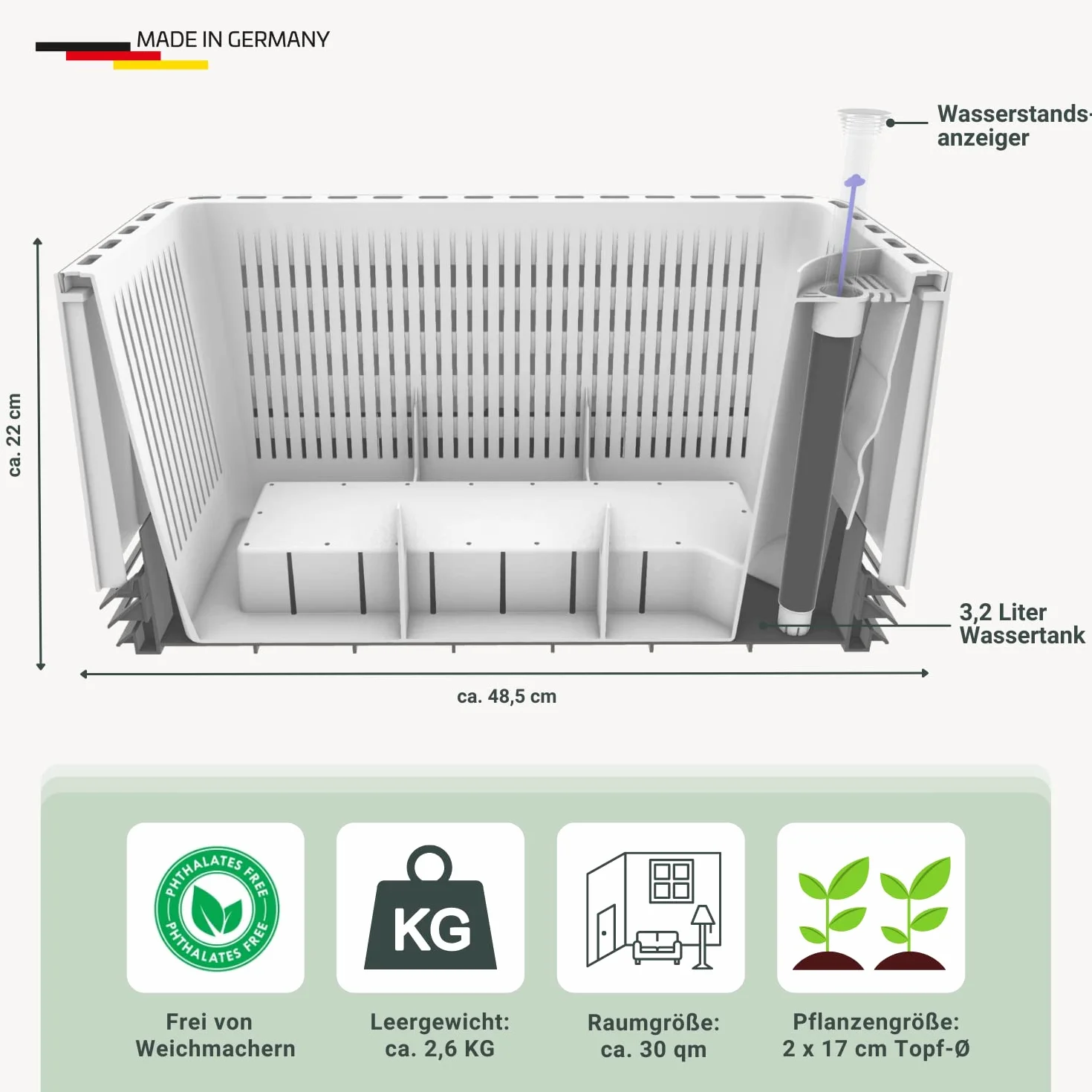 AIRY System L z 3 storczykami i substrat Airy Base • naturalny oczyszczacz powietrza eliminuje szkodliwe substancje, alergeny i zapachy • Do pomieszczeń o ok. 30 m2 • Made in Germany, 3303-619 antracyt
