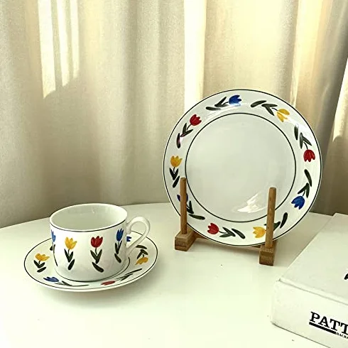 Kubek do kawy, prezent dla taty, kubek na prezent, kubek do kawy retro kwiat biały ceramiczny kubek do kawy spodek zestaw śniadanie picie filiżanka do herbaty
