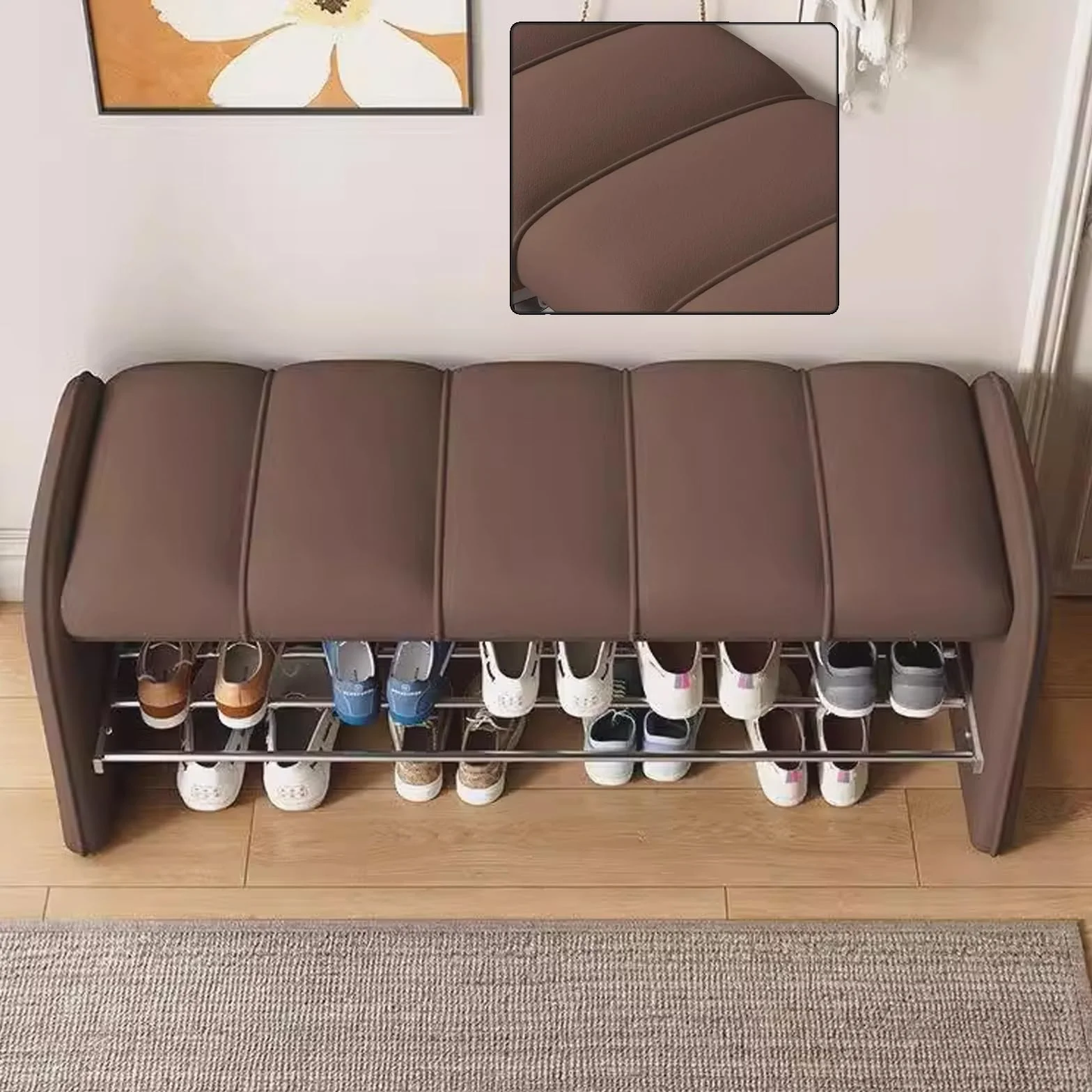 Entryway Bench Shoe Shelf with Seat Cushion，entryway sit down bench with shoe storage ，Farmhouse Shoe Storage Bench with Cushion Seat，2 Tier Entryway Shoe Bench,2in1(White,L100*W37cm/L39.3*W14.5in)