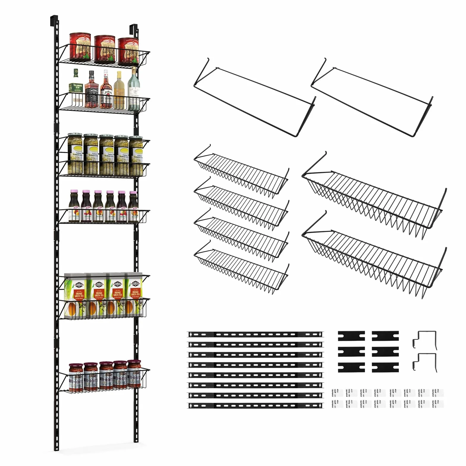COSTWAY Wiszący organizer na drzwi/ścianę, regał wiszący z 6 regulowanymi półkami, wiszący schowek na przybory gospodarstwa domowego, regał prysznicowy, kosz wiszący, stalowy regał na drzwi do kuchni