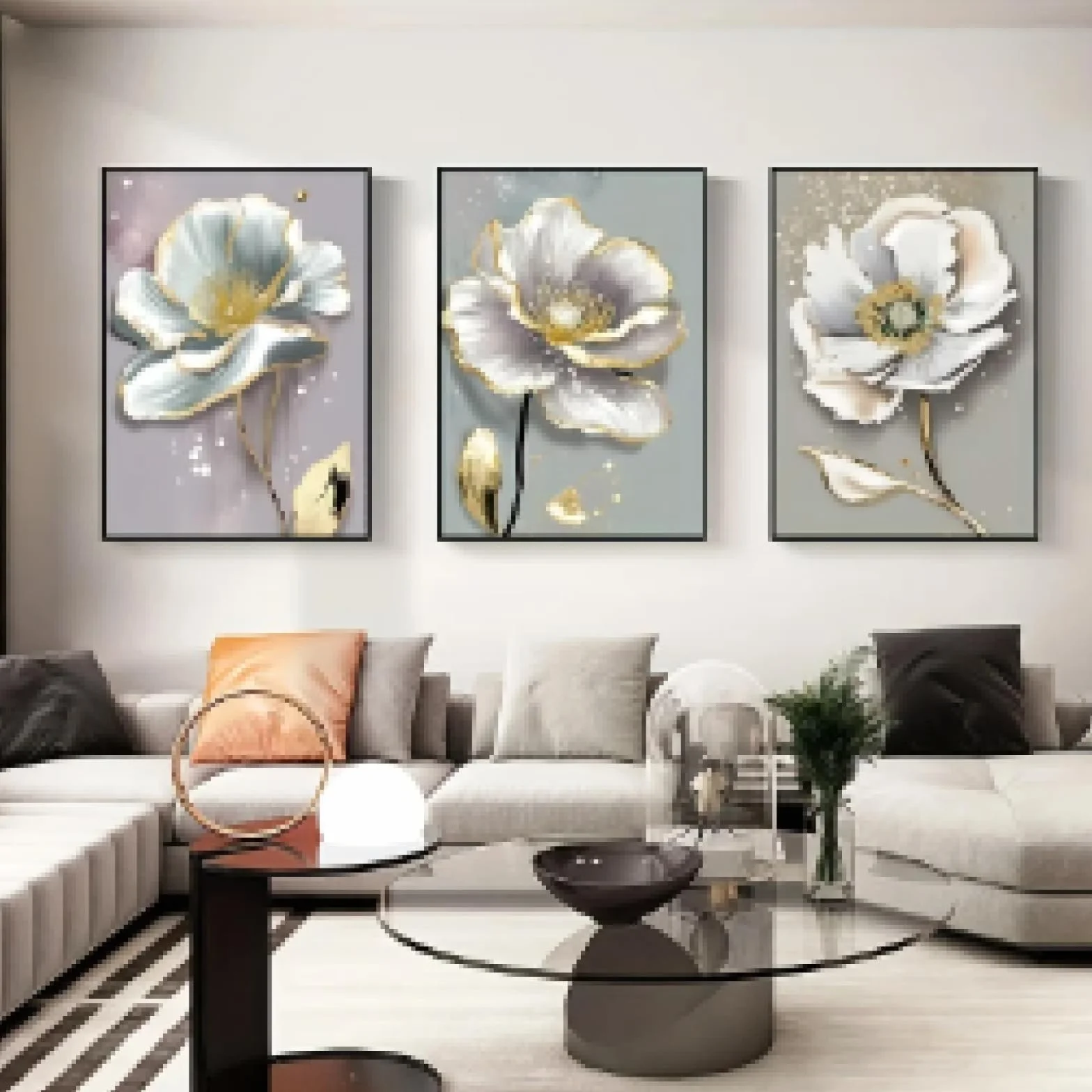 ZHUOYA Sztuka abstrakcyjna Splash złota farba kwiaty obraz na płótnie HD druk plakat nordycki minimalizm salon dekoracja domu 60 x 90 cm x 3 bez ramy