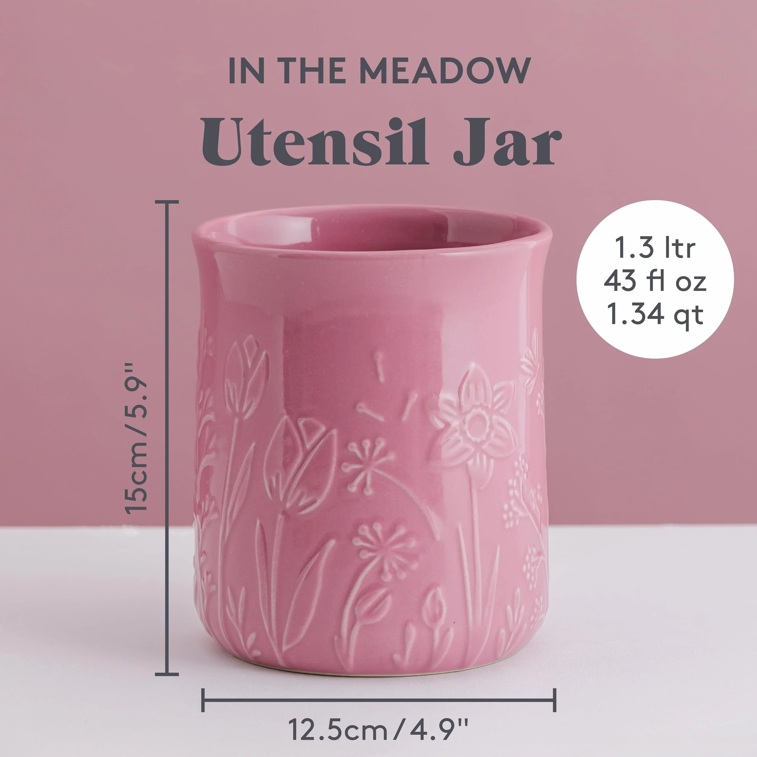 Mason Cash Pojemnik na przybory kuchenne, 1,3 l, wytłaczany kwiatowy wzór, trwała kamionka, idealna do przechowywania narzędzi kuchennych i gadżetów, klasyczne przechowywanie w kuchni (wys. 15 x śr.