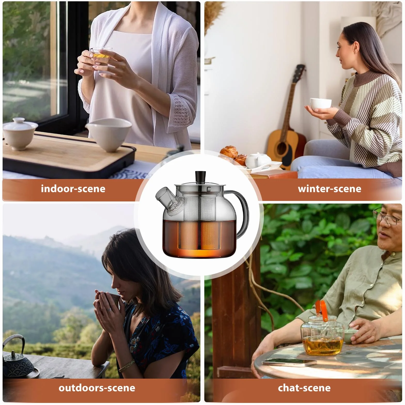 Czarny dzbanek do herbaty 1500 ml z podgrzewaczem, szklany zaparzacz do herbaty z sitkiem, szklany dzbanek z sitkiem, dzbanek do herbaty ze szkła borokrzemowego, dzbanek do herbaty sypkiej, torebki