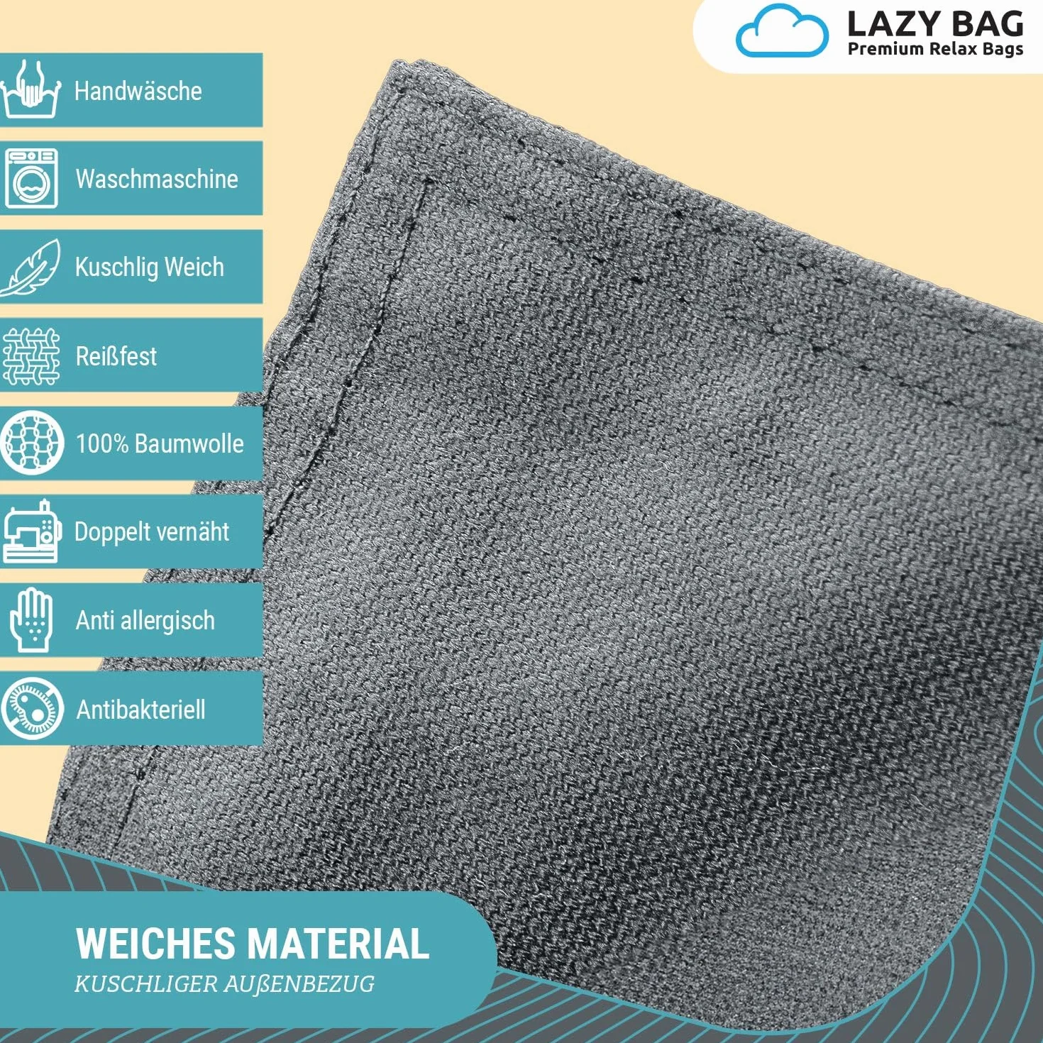 Oryginalny LAZY BAG Worek XXL 400L Gigantyczny bawełniany worek 180x140cm