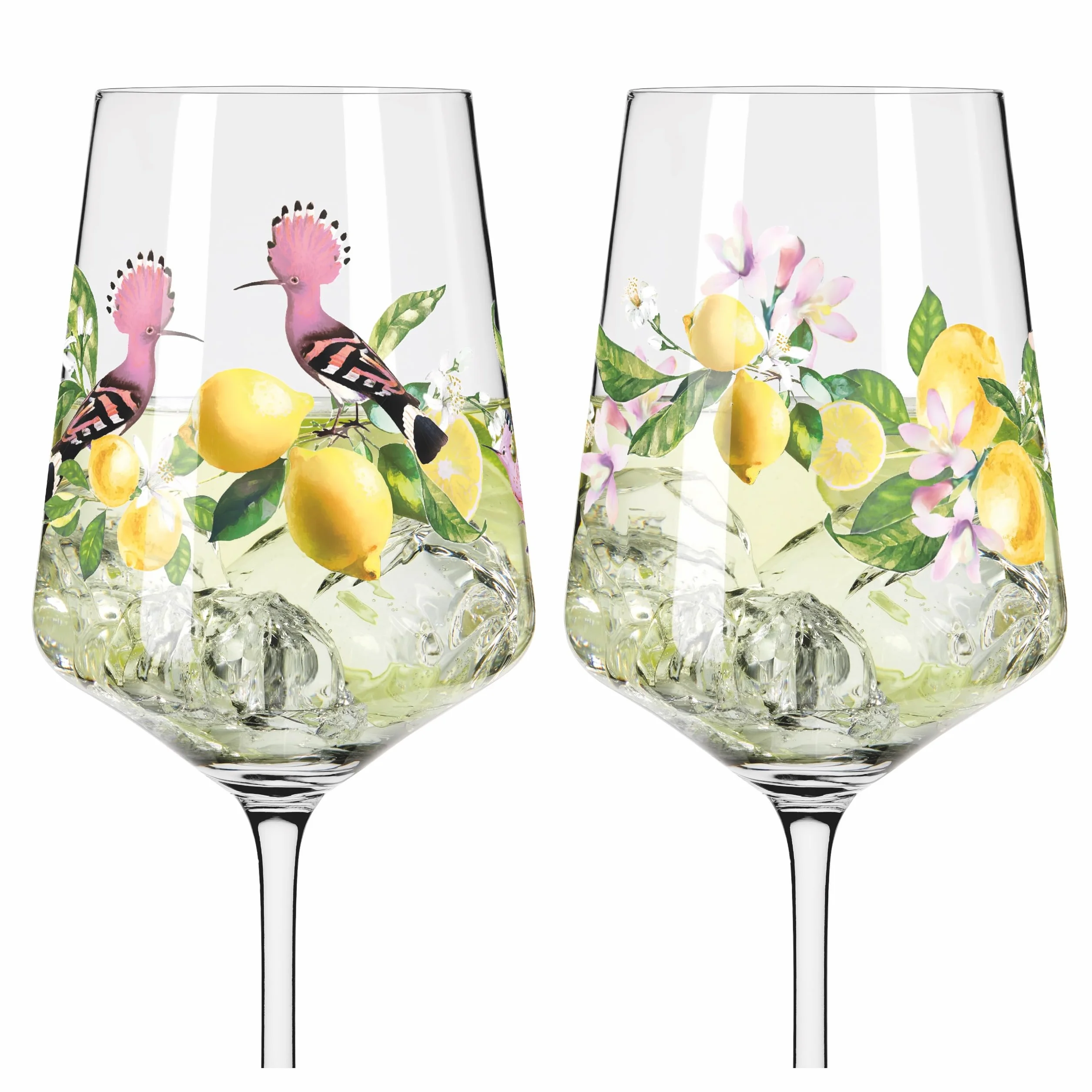 RITZENHOFF 6041005 Kieliszek do aperitifu, 500 ml, zestaw 2 sztuk, seria letnia rosa, do spryskiwacza, wąsy, motyw cytryny, wyprodukowano w Niemczech, żółty, zielony, różowy