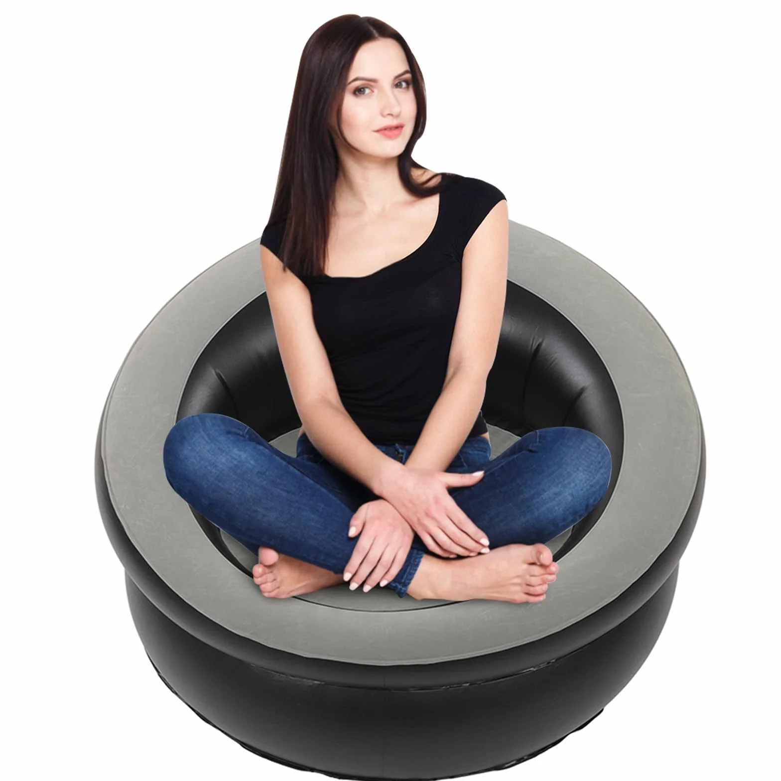Nadmuchiwane Krzesło Sofa Blow Up Seat Gaming Lounge Indoor Outdoor Camping Garden Stylowy Czerwony Design Miękka Pluszowa Tkanina Pojedyncza Salon (Szary)