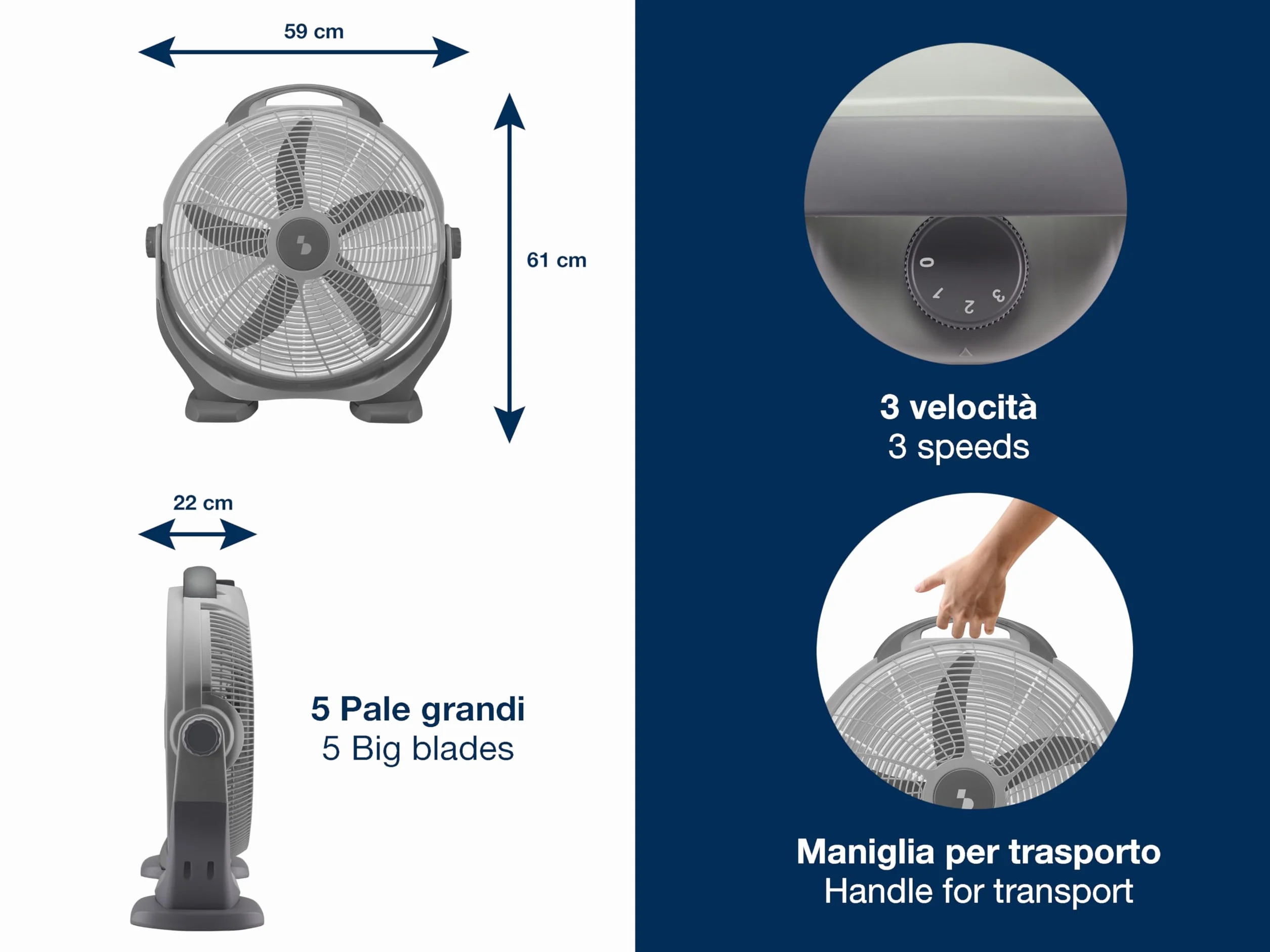 BEPER P206VEN560 wentylator podłogowy 100 W 5 ostrzy 3 prędkości szary
