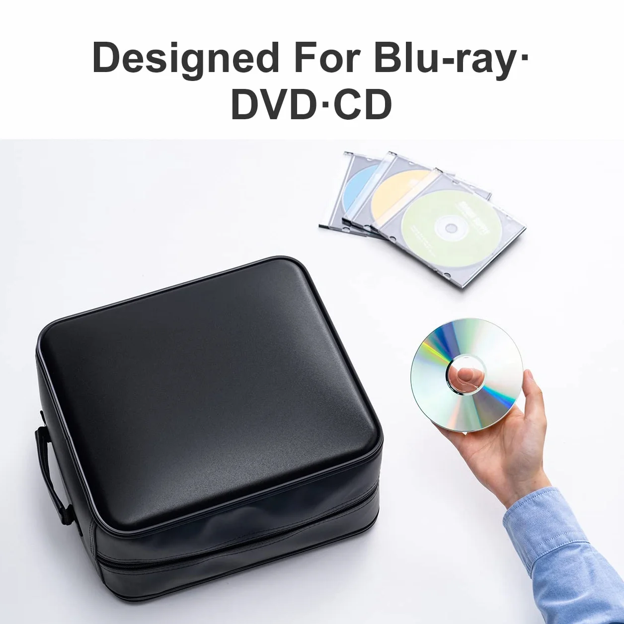 SANWA Etui na płyty CD o pojemności 400, duże etui na płyty CD, przenośne pudełko do przechowywania DVD VCD, przenośna torba na zamek błyskawiczny, portfel ochronny EVA Blu-ray z uchwytem, do