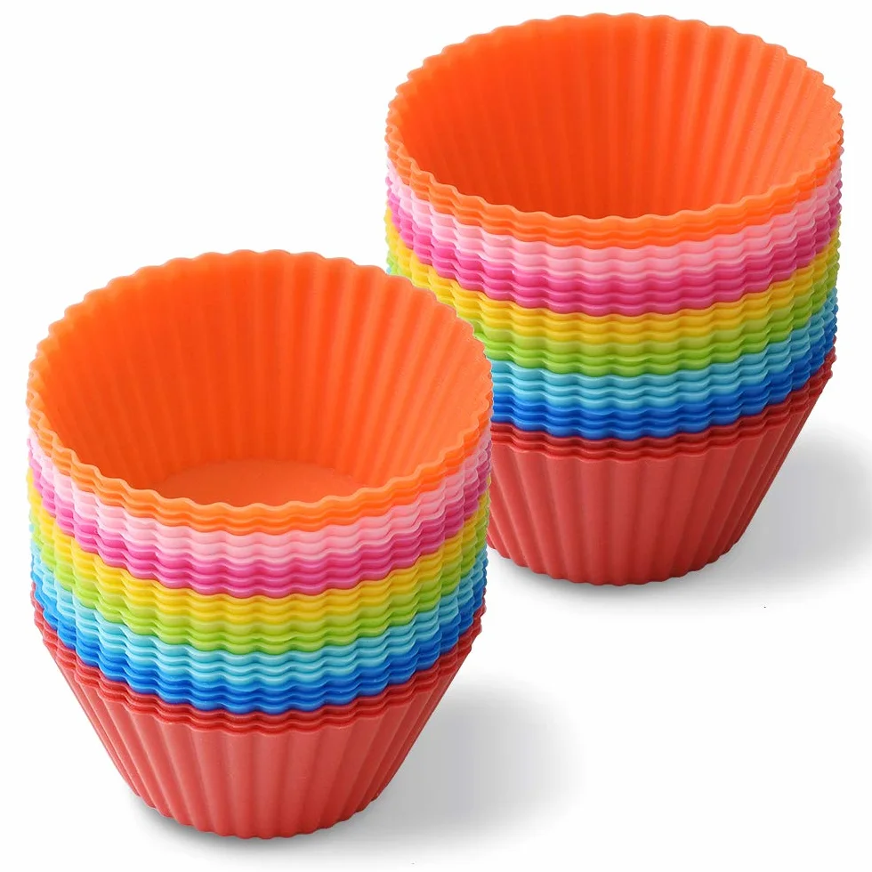 Newk Wielokrotnego użytku silikonowe kubki do pieczenia, 48 paczek Nonstick Food Grade silikonowe formy DIY do Cupcake Liners, Muffins Cup Mold, 8 kolorów