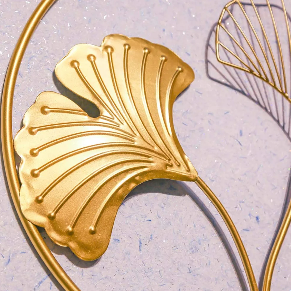 Jeden zestaw 3 sztuk Metalowy Wall Decor z okrągłym ramką, Golden Ginkgo Liście Rzeźba Artwork, Metal Wall Art Decor Dekoracje w domu