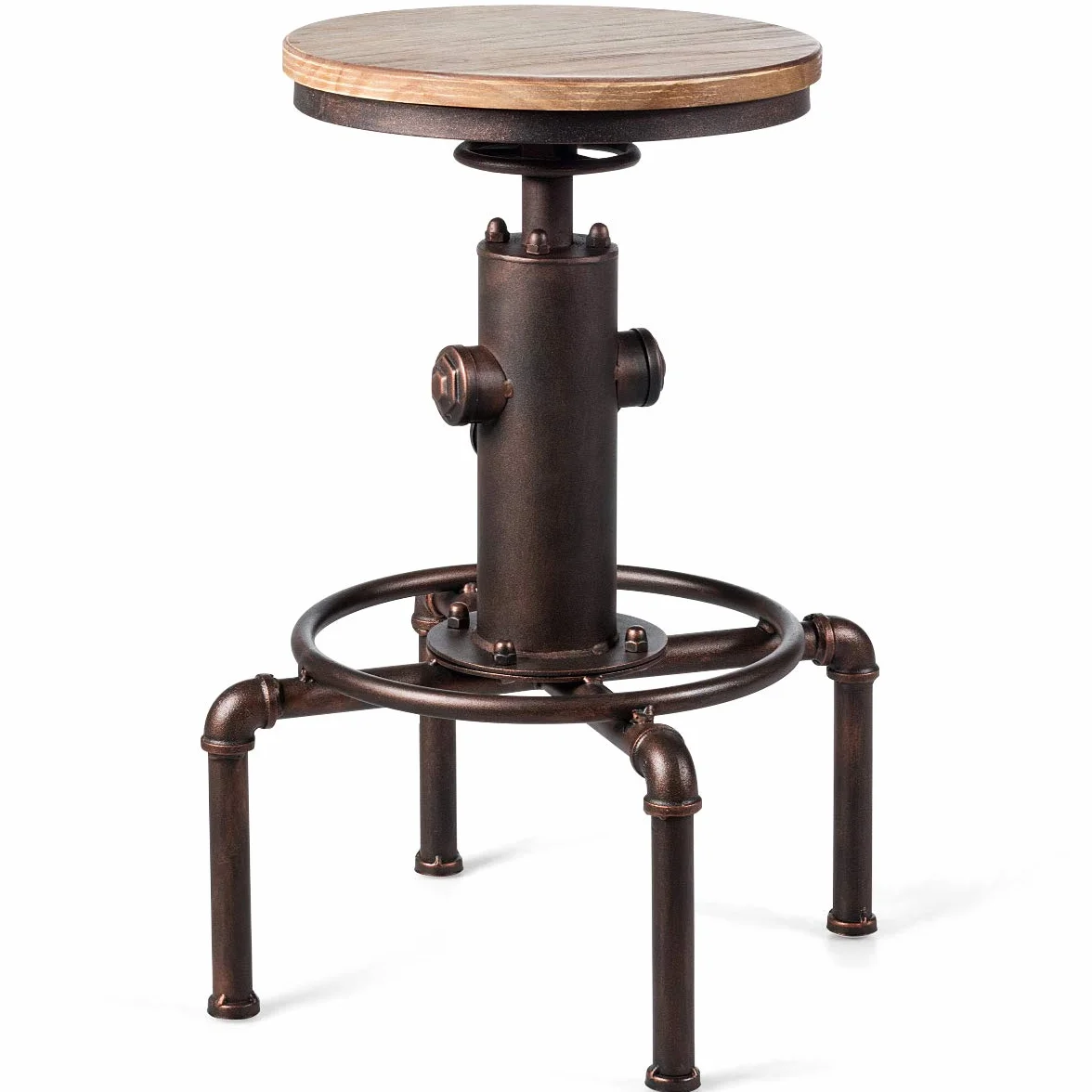 COSTWAY Stołek barowy z regulacją wysokości 59,5-75 cm drewno metal podnóżek płyta sosnowa vintage