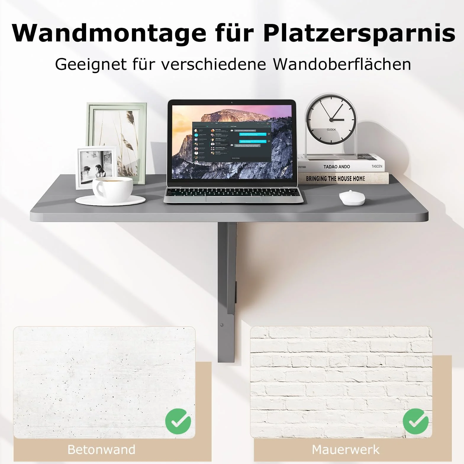 COSTWAY Składany stół ścienny 80x60 cm szary do kuchni jadalni gabinetu