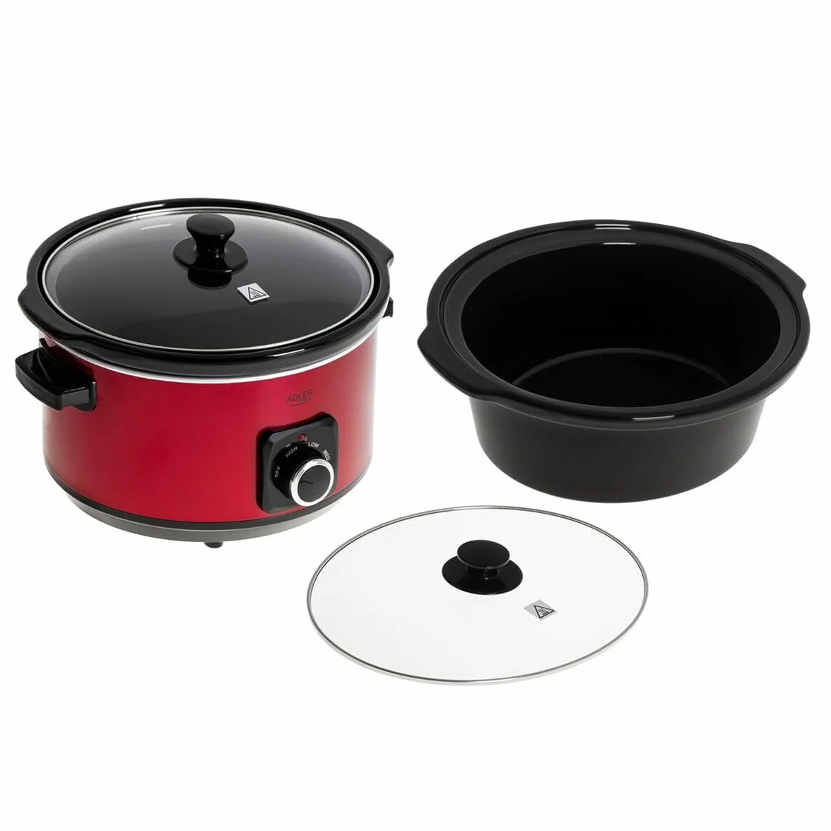 Adler - Wolnowar - Wolnowar - Zdejmowany garnek ceramiczny - 5,8 l - Odporne na wysokie temperatury uchwyty do przenoszenia, szklana pokrywka, 3 poziomy gotowania, nadaje się do mycia w zmywarce,