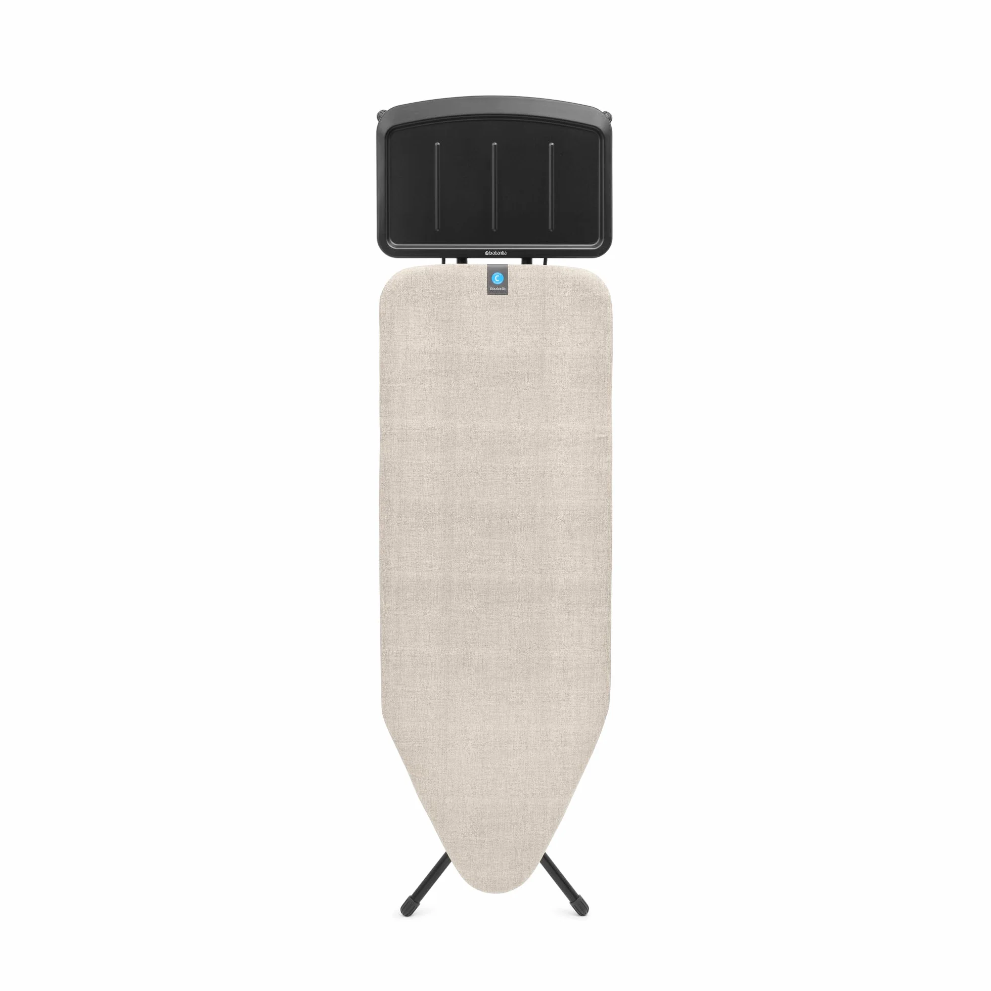 Brabantia Ironing Board C, 124x45cm - Denim Grey | 100% Fairtrade Cotton | Stable & Large Ironing Board | Foldable with Adjustable Height & Solid Steam Iron Rest | Fairtrade & C2C Certified