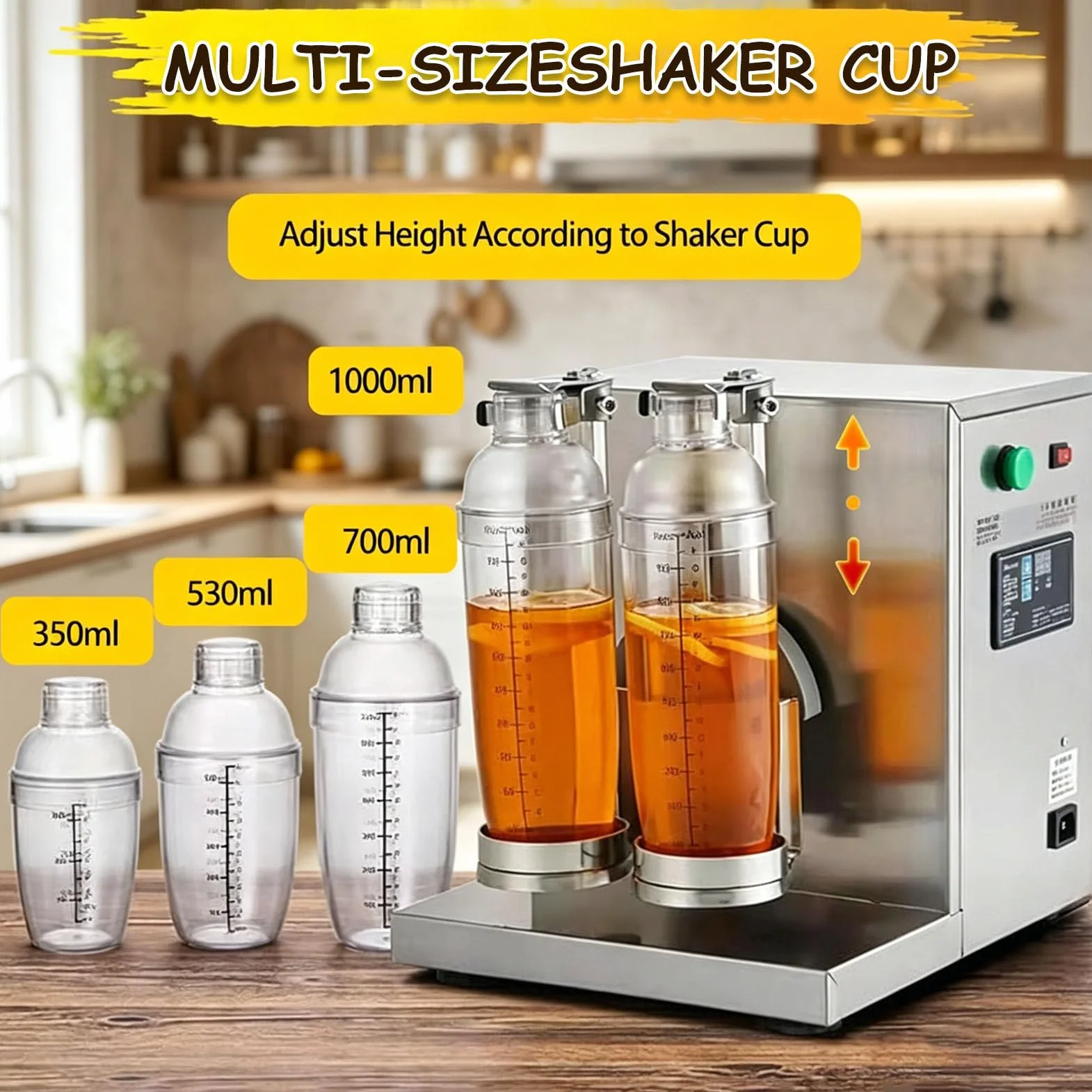 Elektryczny shaker do bubble tea, automatyczny shaker 360° ze stali nierdzewnej z podwójną głowicą, regulowany w zakresie 0-120 s, do przygotowywania herbaty mlecznej, soku i kawy