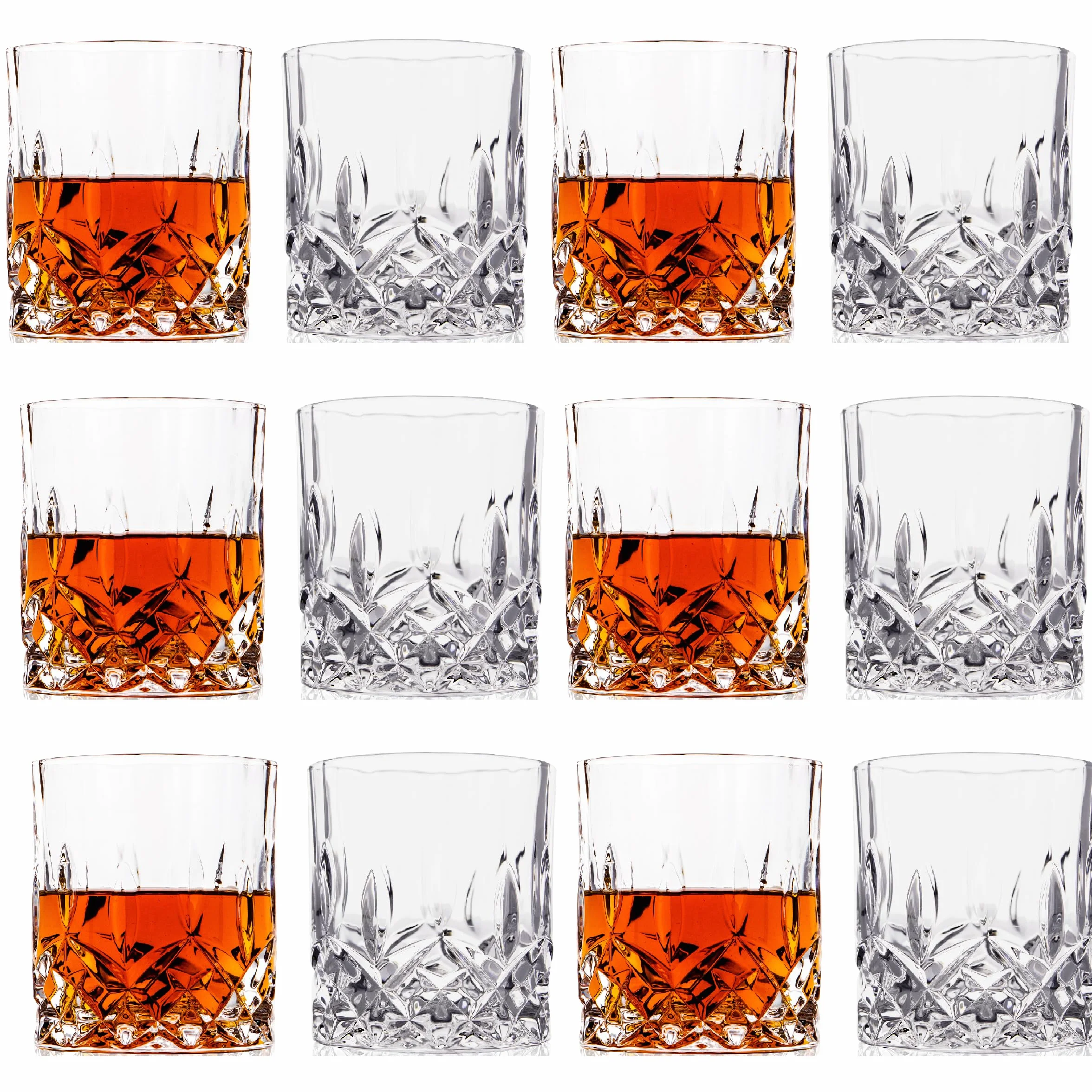 LEMONSODA Staromodne szklanki do whisky Crystal Cut – 290 ml ultra-przezroczysty wysokiej jakości bezołowiowy szklany kubek do picia burbona, szkockiej, koniaku, koktajli (zestaw 12 szt.) [2090]