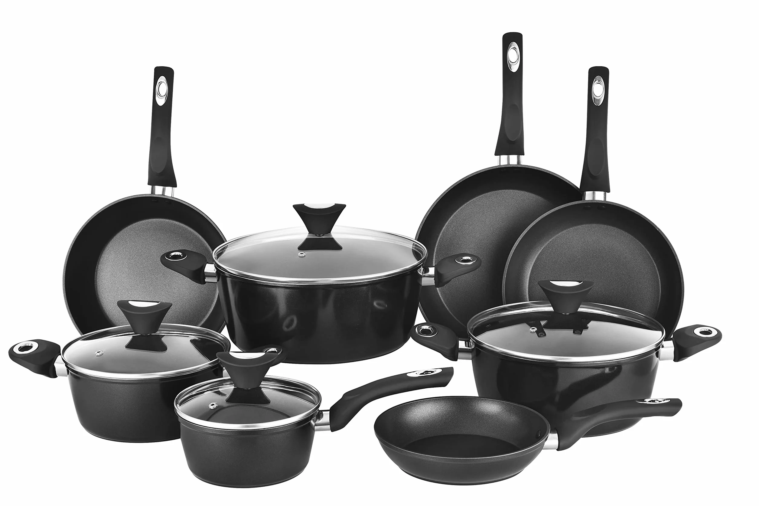 Venga! Kochtopf mit 24 cm Durchmesser, 4,1 l Fassungsvermögen, Antihaftbeschichtung, spülmaschinenfest, Turbo-Induktionsboden, ergonomische Soft-Touch-Griffe, schwarz/silber, VG POT 3001