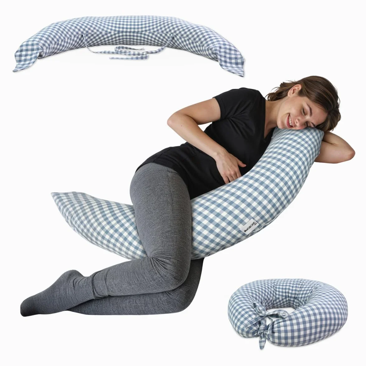 Mobiclinic®, Poduszka do Karmienia Piersią XXL, 3 w 1, Poszewka 100% Bawełny, 150 Cm, Regulowane Paski, Wielofunkcyjna, Aura, Zdejmowana i Nadająca się do Prania, Wielopozycyjna, Nadruk Vichy