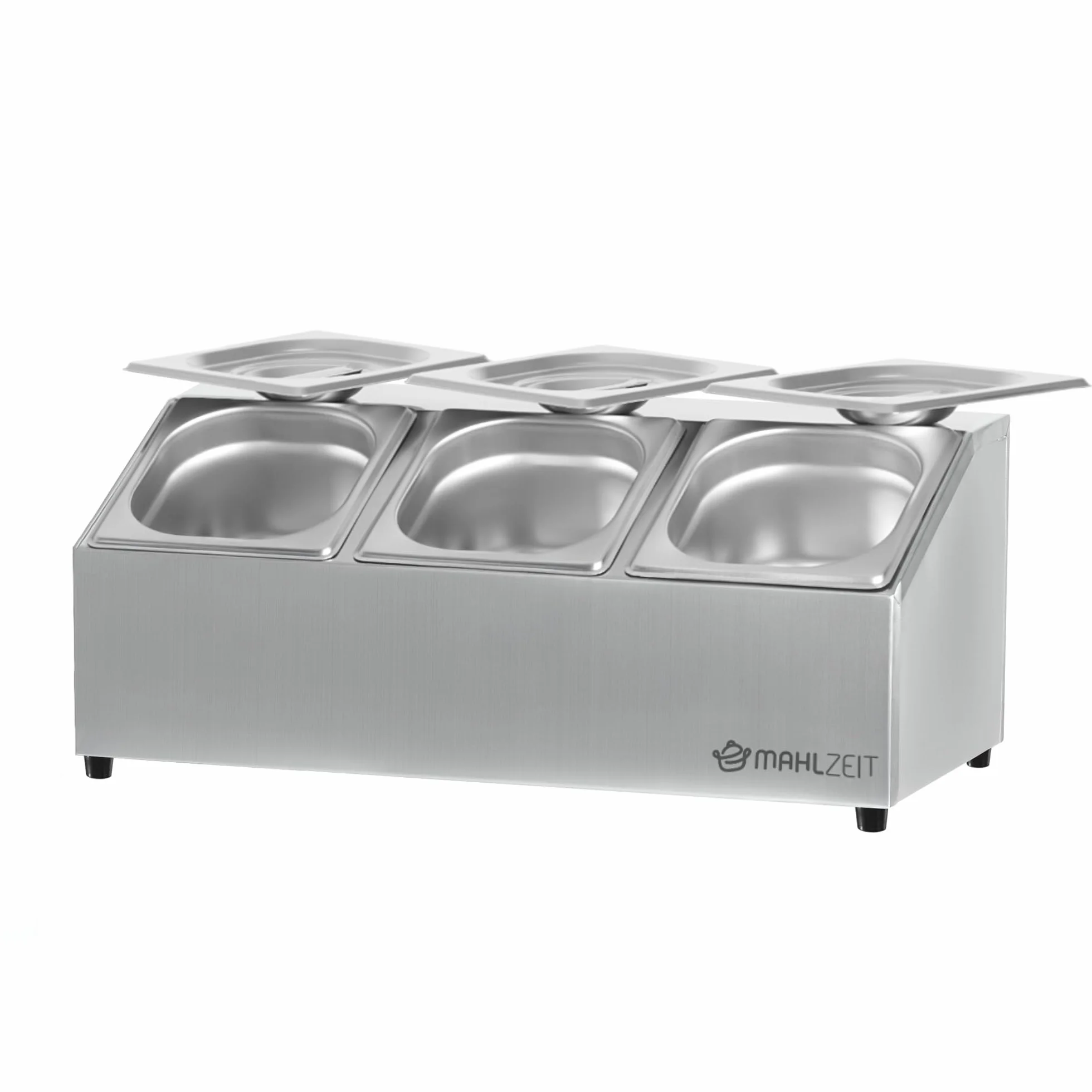 Mahlzeit Pojemnik na składniki ze stali nierdzewnej | 3 x 1/6 GN pojemnik catering z gumowymi nóżkami | 51 x 24,5 x 21,5 cm | pojemnik na składniki do koktajli, barek do gastronomii, kuchni, pizzy, akcesoria bufetowe, bar do sałaty