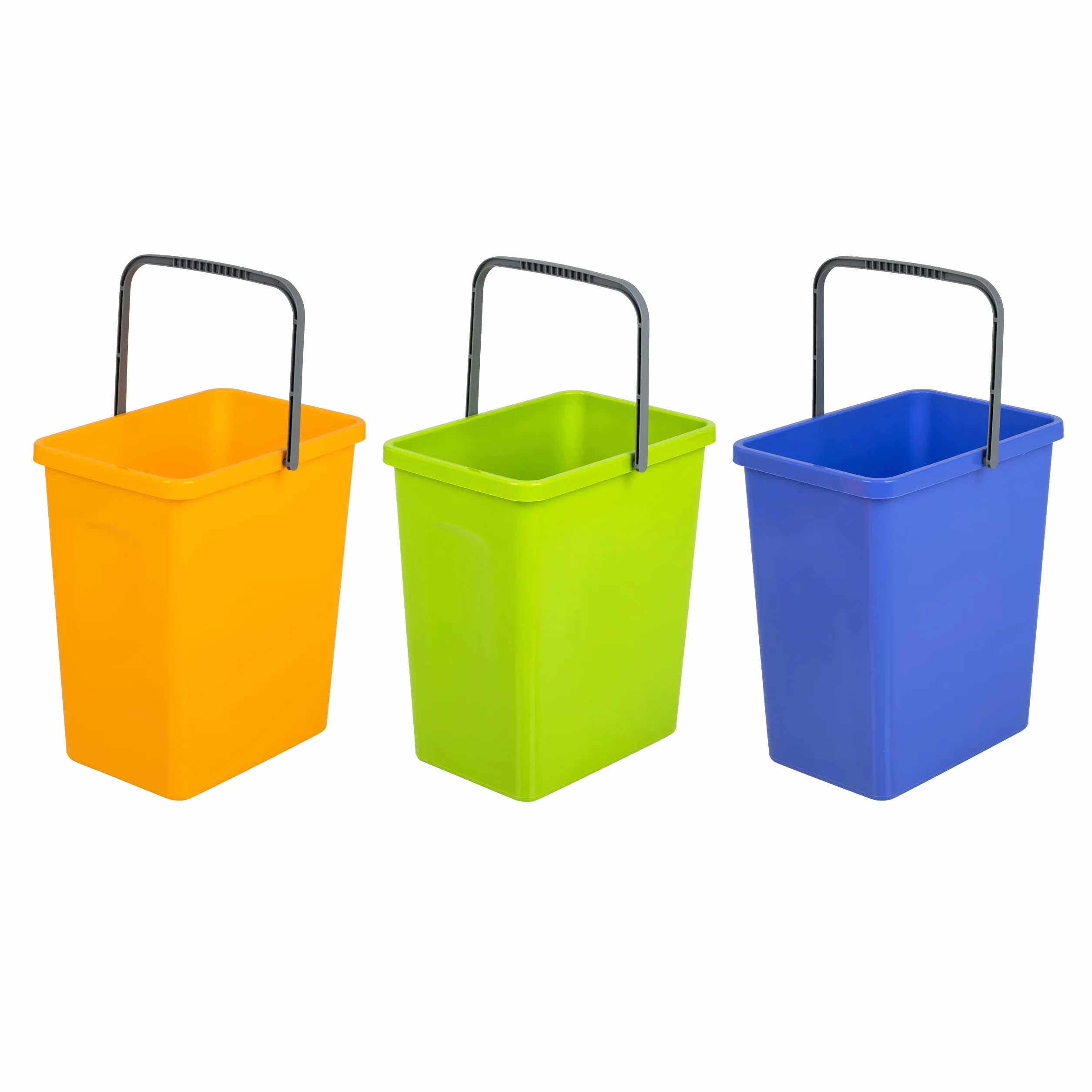 BranQ Home essential Uniwersalny zestaw 3 koszy do segregacji odpadów z praktycznym uchwytem z wysokiej jakości materiału BPA, żółty/zielony/niebieski, 17,5 x 26 x 29 cm (dł. x szer. x wys.),