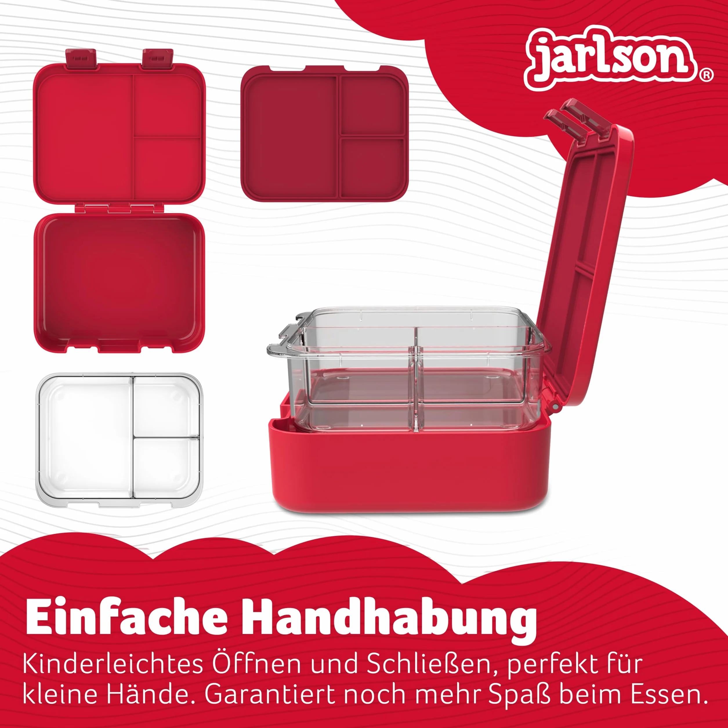 Jarlson® MILI pudełko śniadaniowe dla dzieci z przegródkami, nie zawiera BPA, szczelne, pudełko na przekąski, do przedszkola i szkoły, 1000 ml, lekkie (straż pożarna)