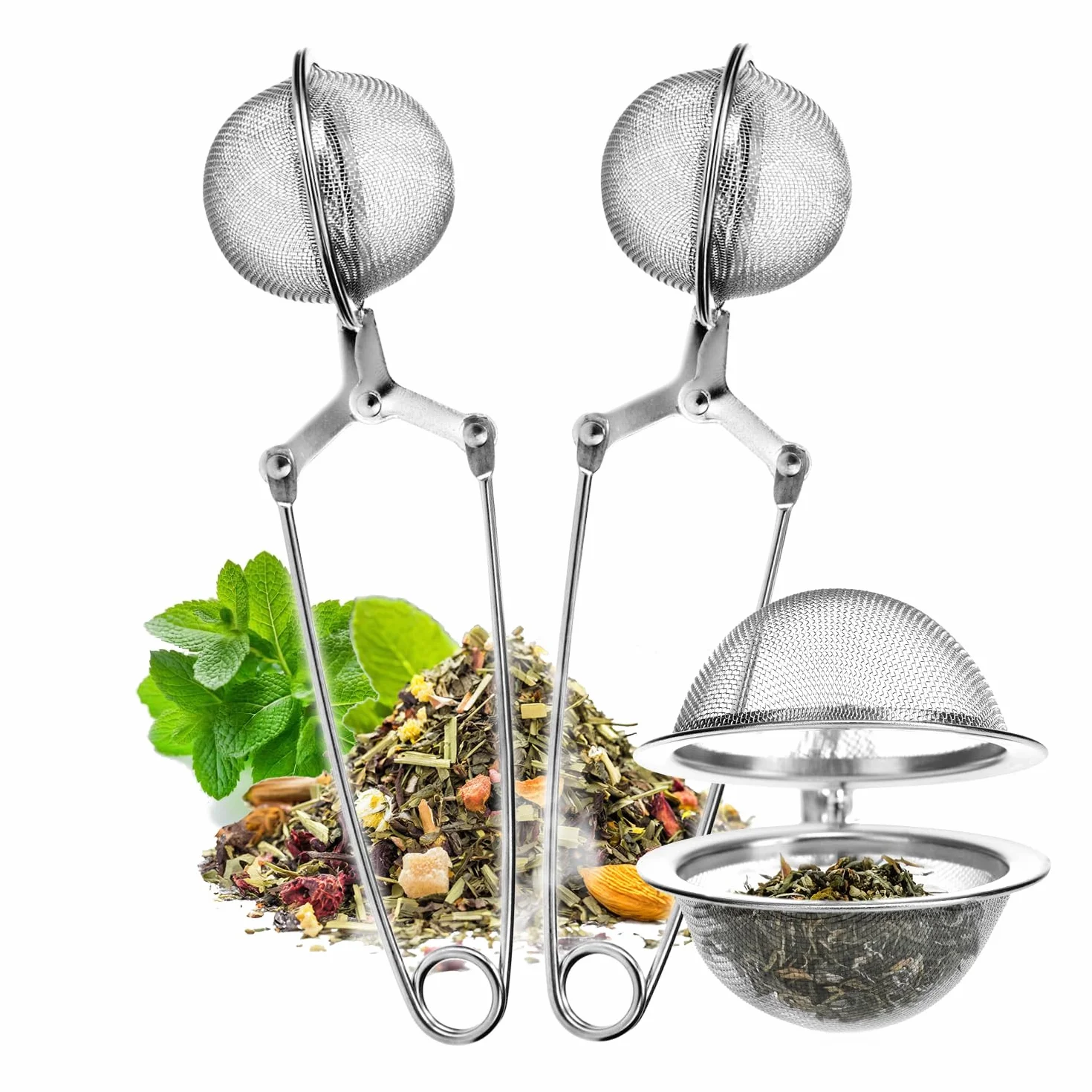 2x sitka do herbaty ze stali nierdzewnej - zaparzacz w ksztalcie kuli - latwe w czyszczeniu szczypce do sitka do herbaty sypkiej, przypraw i ziól (2 sztuki)