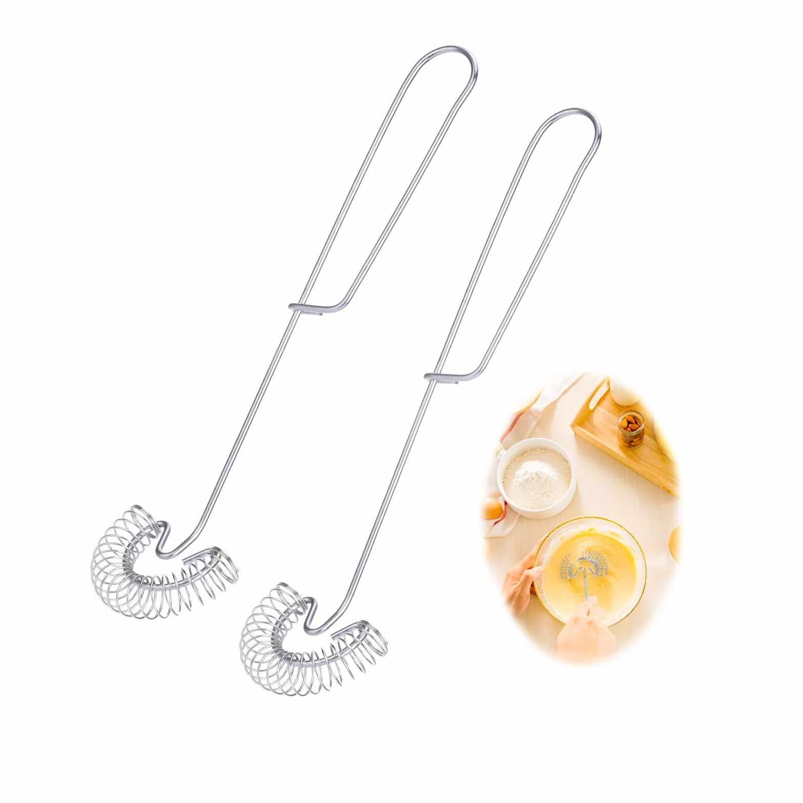 2 sztuki spiralnych trzepaczek ze stali nierdzewnej, mała trzepaczka do whisk, do mieszania, nadaje się do mycia w zmywarce, miotełka płaska, ręczna trzepaczka do jajek, mąki i masła