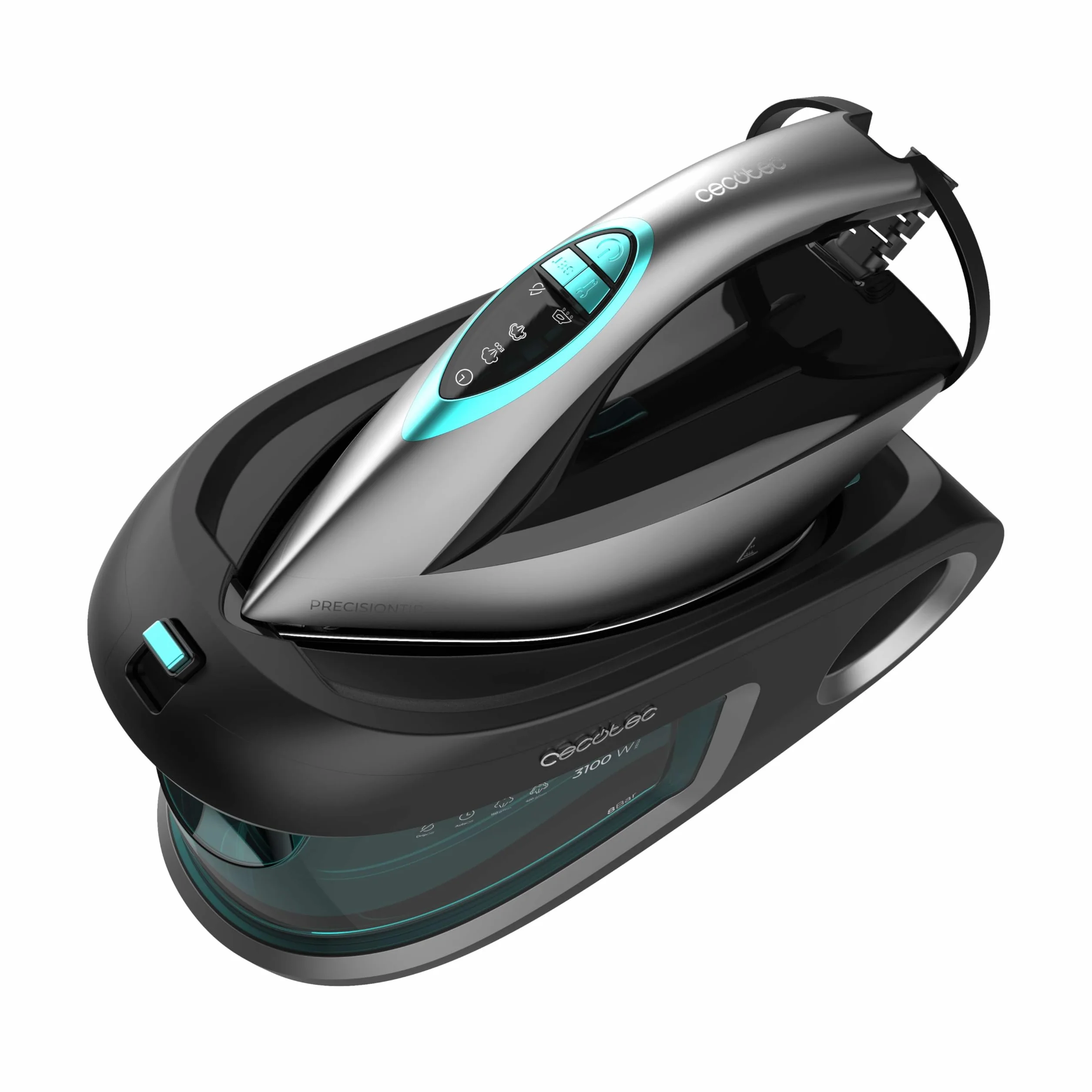 Cecotec Żelazko generator pary IronHero 3200. 3200 W, ciśnienie pompy 8 bar, mocna para 150 g/min, uderzenie pary 420 g/min, ceramiczna podeszwa Turbo Slide, system zapobiegający kapaniu