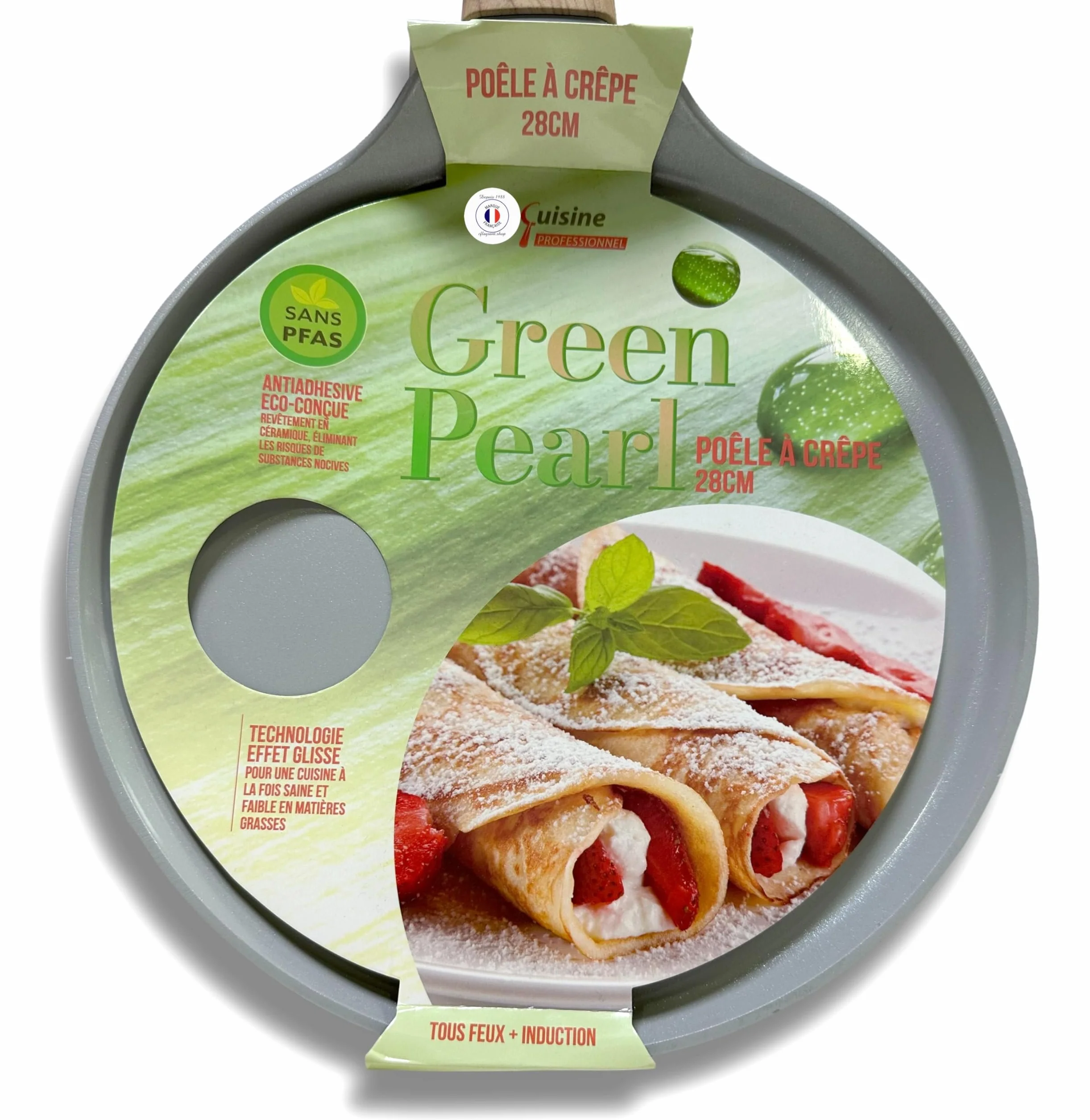 Patelnia nieprzywierająca BEZ PFAS "Green Pearl" z powłoką ceramiczną na wszystkie palniki, w tym indukcyjne (naleśniki 28 CM)