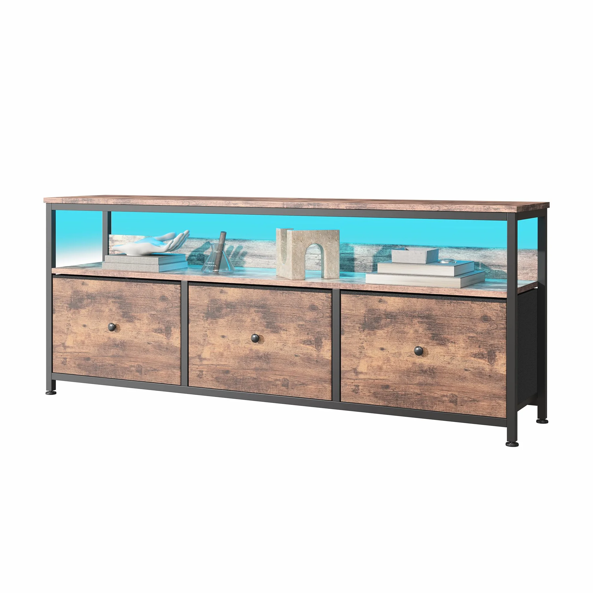 MINGZHE Szafka TV, stolik pod telewizor w stylu retro, stojak na media, stojak na telewizor z szufladami, centrum rozrywki, konsola medialna, stojak pod telewizor do salonu, retro, brązowa, 137 x 30 x