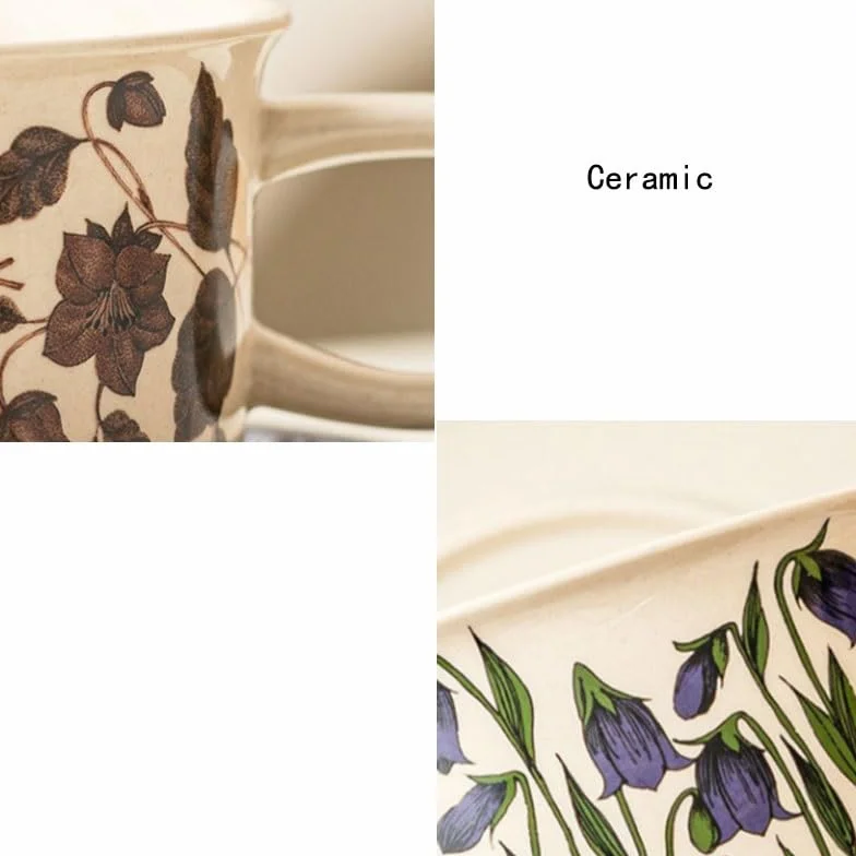 Porcelanowy kubek do kawy ze spodkiem, Ręcznie malowany ceramiczny zestaw filiżanek do kawy ze spodkami i dyskami restauracji śniadaniowej(Style2)