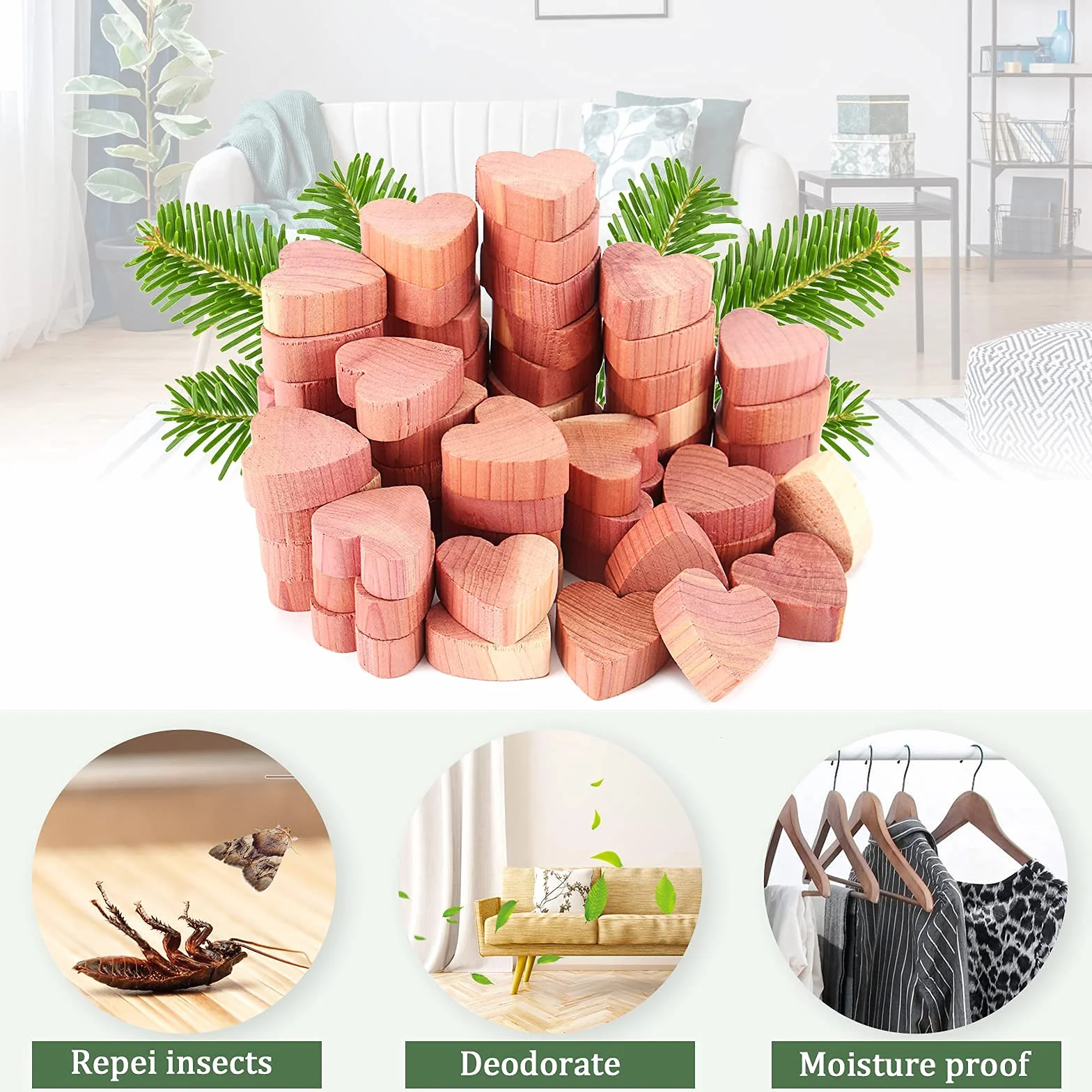 Yizhet Ochrona przed molami, 50 sztuk, z drewna cedrowego, 3 szt. woreczków zapachowych pułapka na mole, naturalna ochrona mole