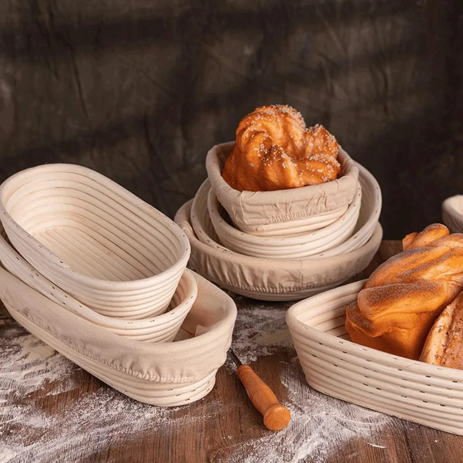 Kosz do proofingu chleba, Kosze do wyrastania chleba Owalne, okrągłe, rattanowe, wiele rozmiarów(Round20x8cm)