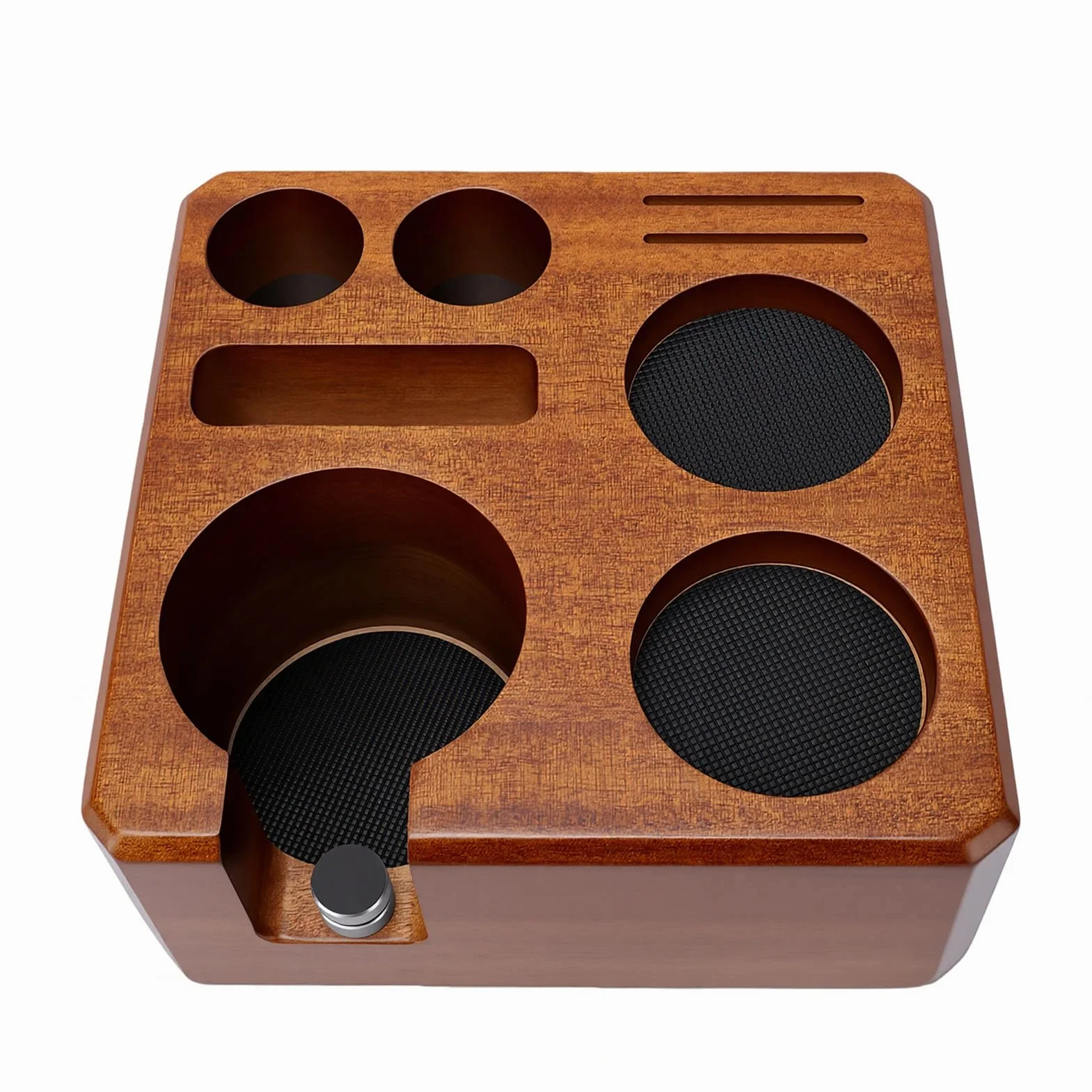 Yosoo Health Gear Orzechowa Stacja Sabotażowa 58 Mm Uchwyt Dystrybutora Ubijaka do Kawy z Podkładkami Silikonowymi Podstawa Antypoślizgowa 18 X 18 X 7,5 Cm do Zestawu Kolby Barista