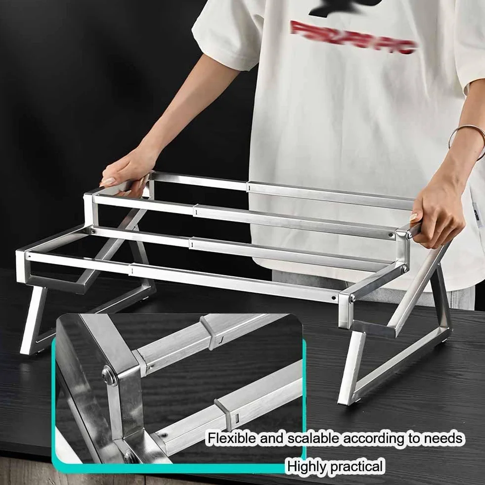 Rozszerzalny zestaw stojaków na przyprawy ze stali nierdzewnej – wszechstronna stacja do organizacji szafek na blacie, spiżarni i szafek (55 x 37 x 26,5 cm) – jakość komercyjna