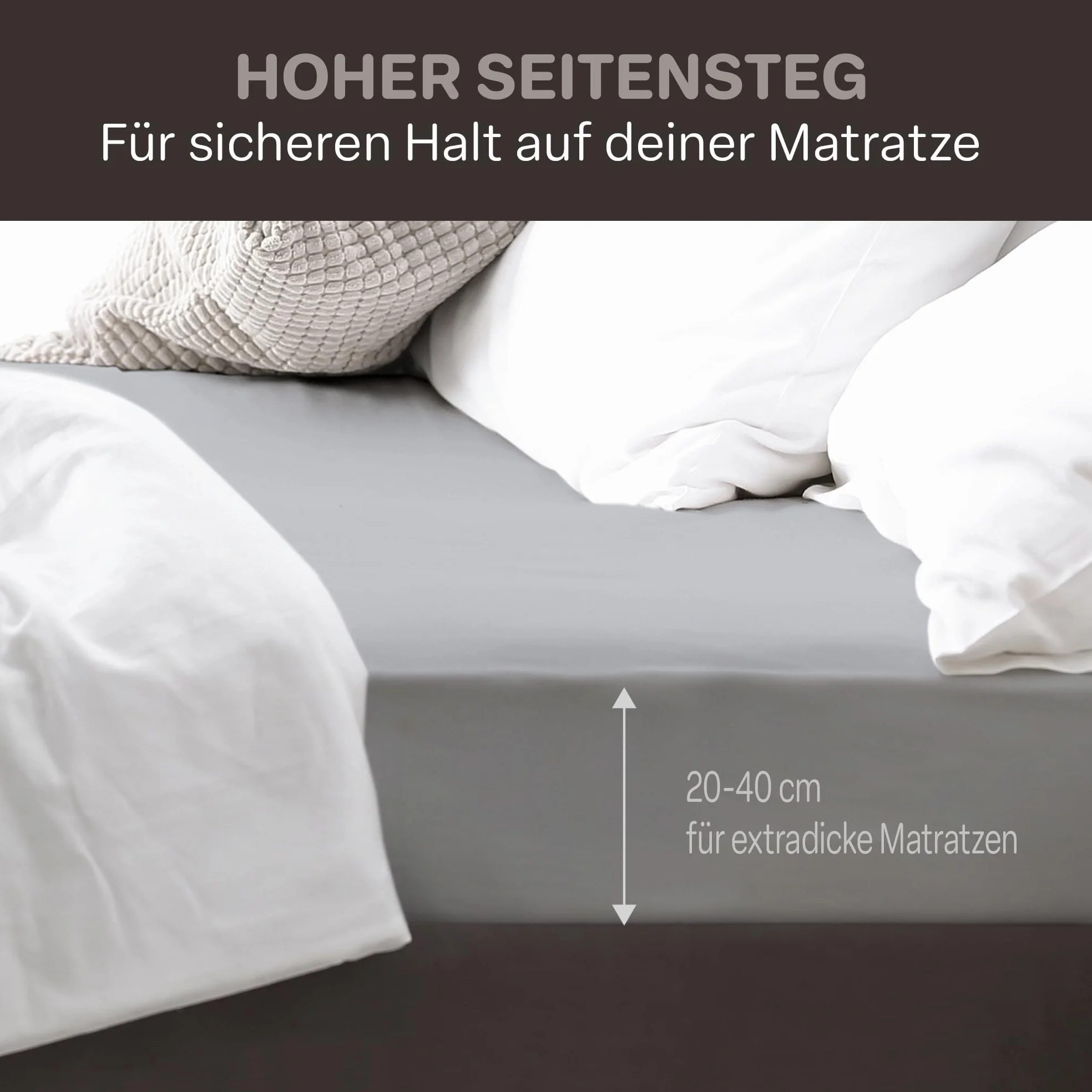 BLUE MOON Luksusowe prześcieradło z gumką – 180-200 x 200 cm – dżersej – 96% bawełna/4% elastan – 190 g/m² – wysokość materaca 30 cm – gumowane dookoła – nadaje się do boxspring– Öko-Tex – Made in