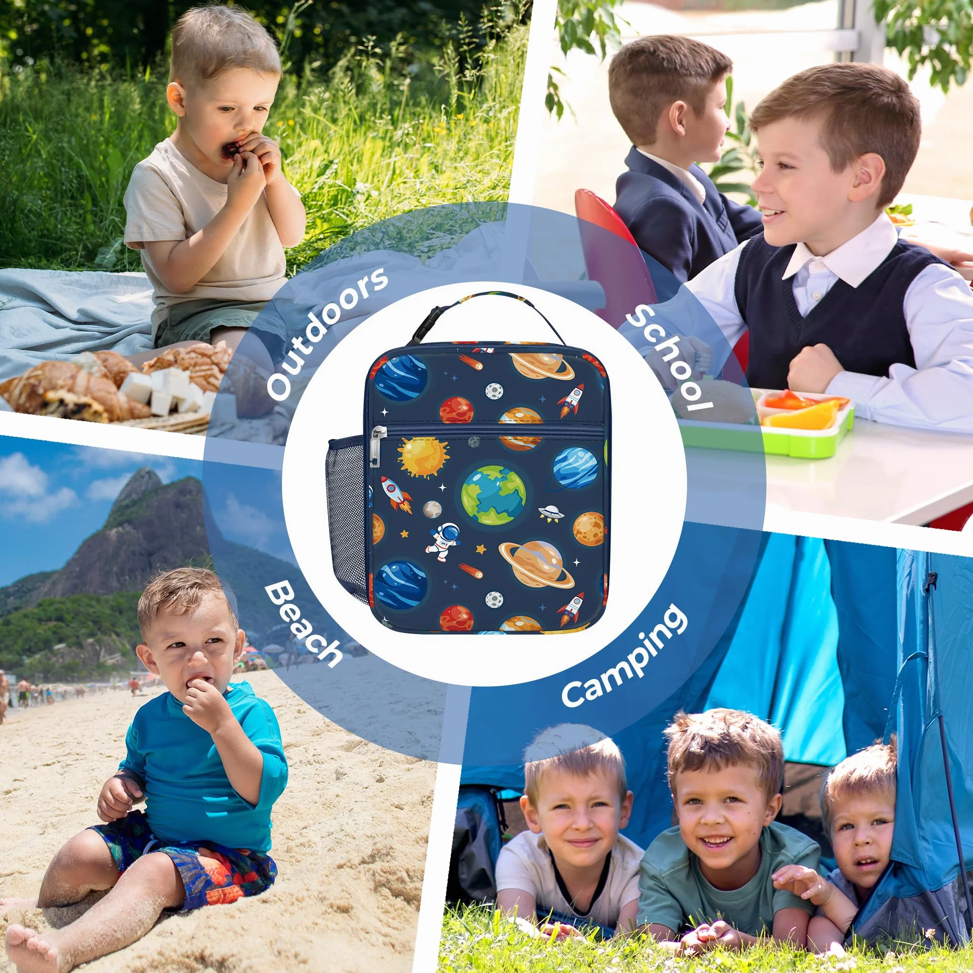 Clastyle Torba na lunch dla dzieci, mała torba chłodząca w kształcie gwiazdy, dla chłopców i dziewczynek, wodoszczelna torba na lunch na piknik, do szkoły, niebieska planeta