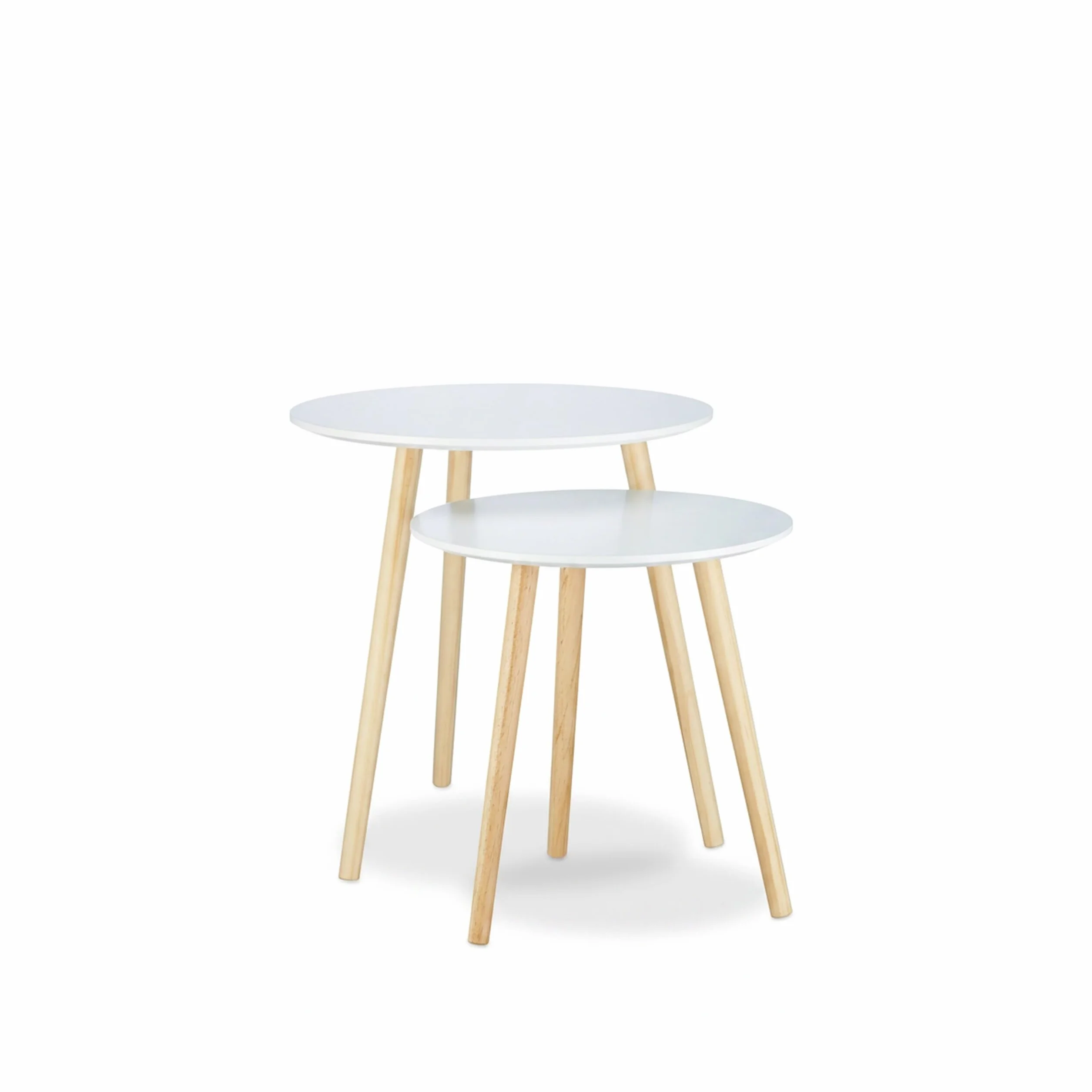 Relaxdays zestaw 2 stolików nocnych, skandynawski design z lat 70-tych, średnica 39 i 47,5 cm, biały
