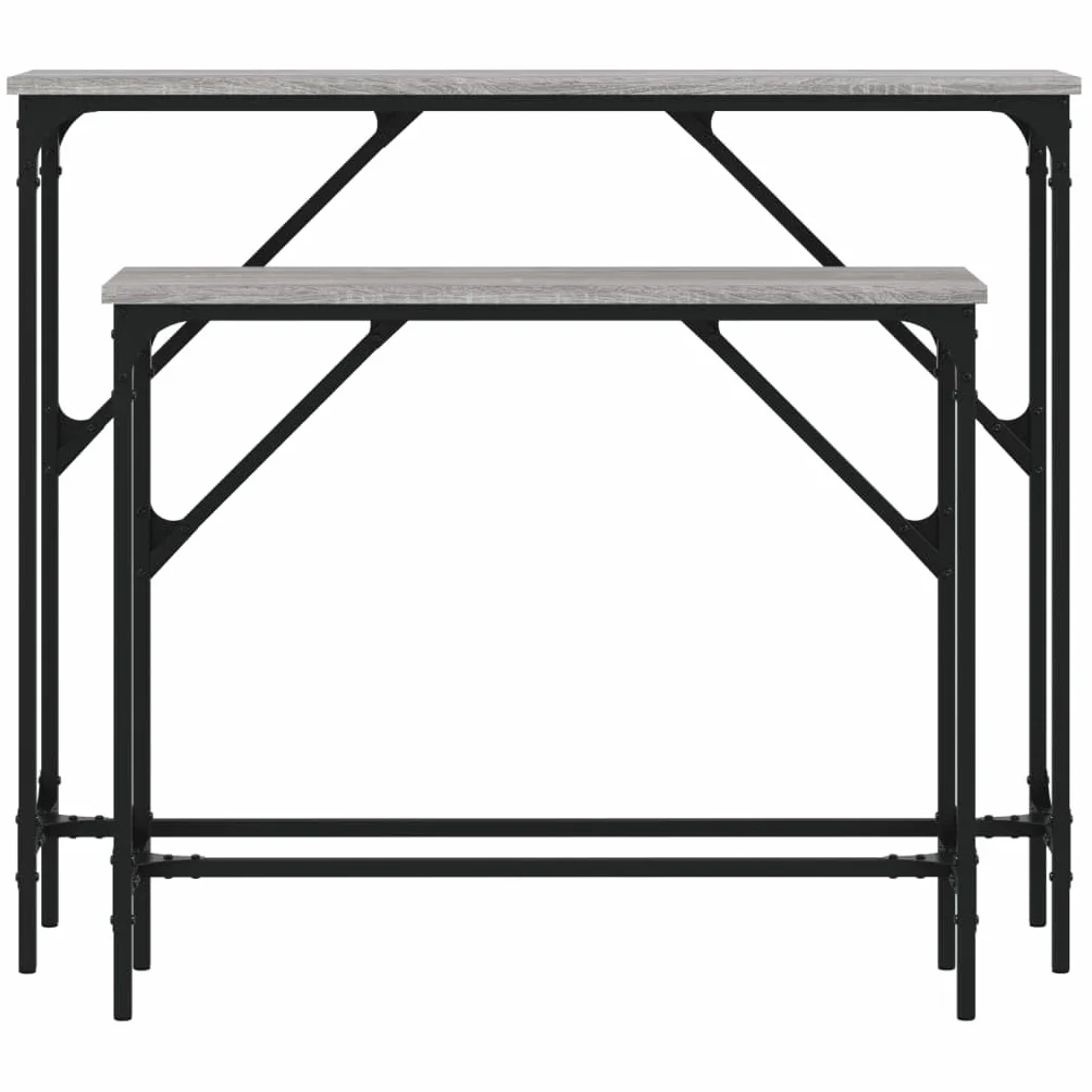 Stoły konsolowe, zestaw 2 sztuk, szare Sonoma, metalowa rama, szerokość 95/75 cm, stolik pomocniczy do korytarza, salonu, przedpokoju, mebli
